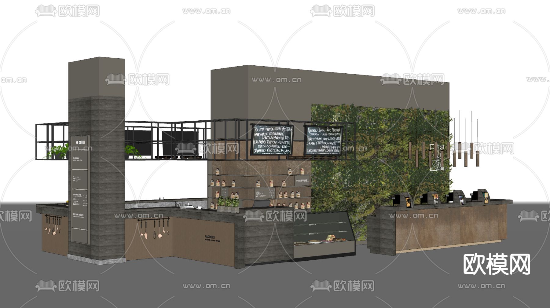 工业咖啡吧台 点餐台 操作台su模型下载（渲染图2）