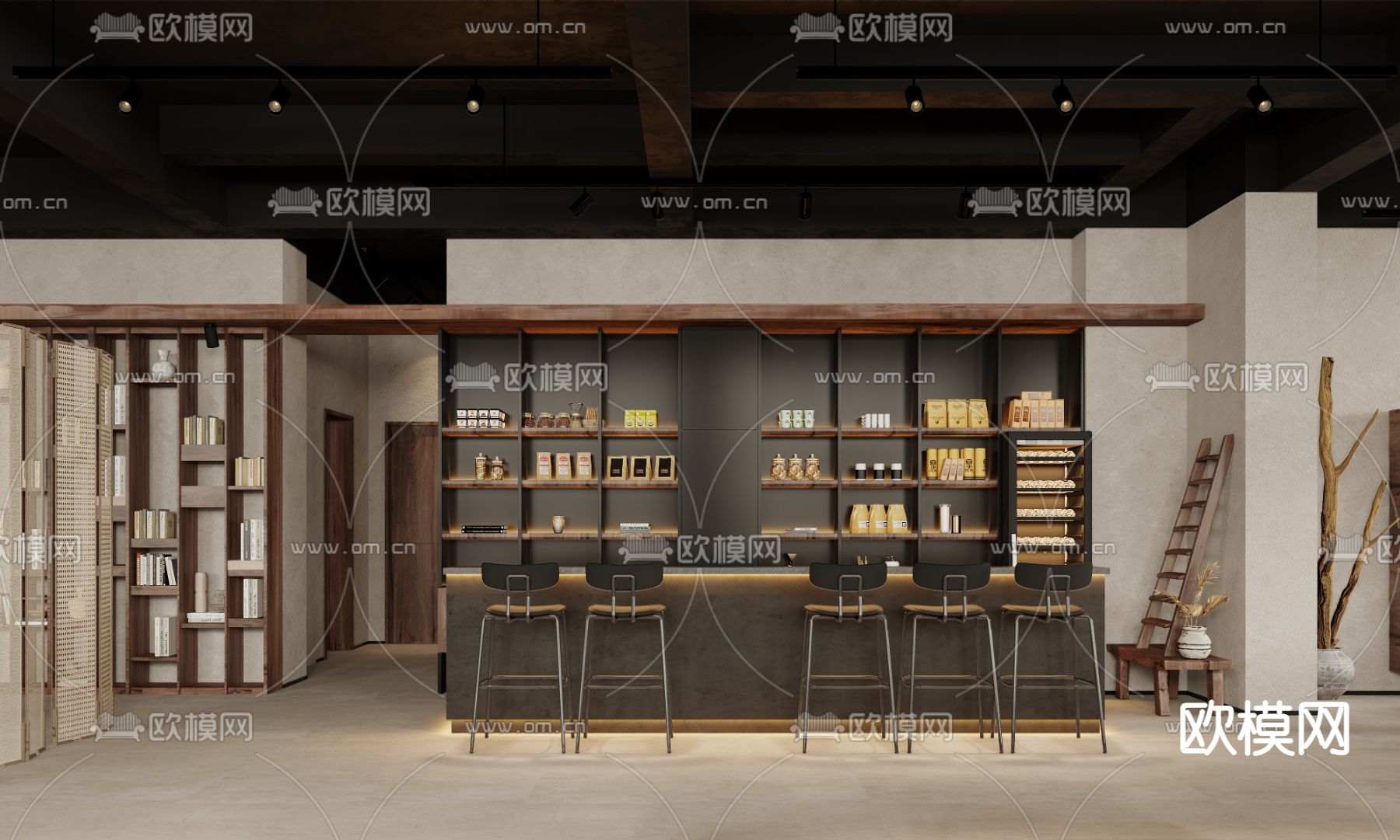 侘寂风咖啡厅3d模型下载（渲染图4）