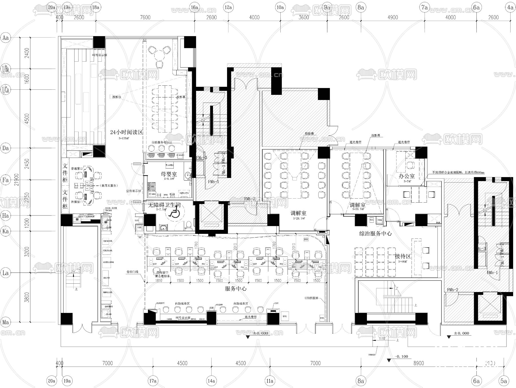 党群服务中心cad施工图下载（渲染图2）