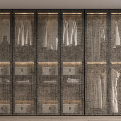 夹绢玻璃衣柜 衣橱su模型