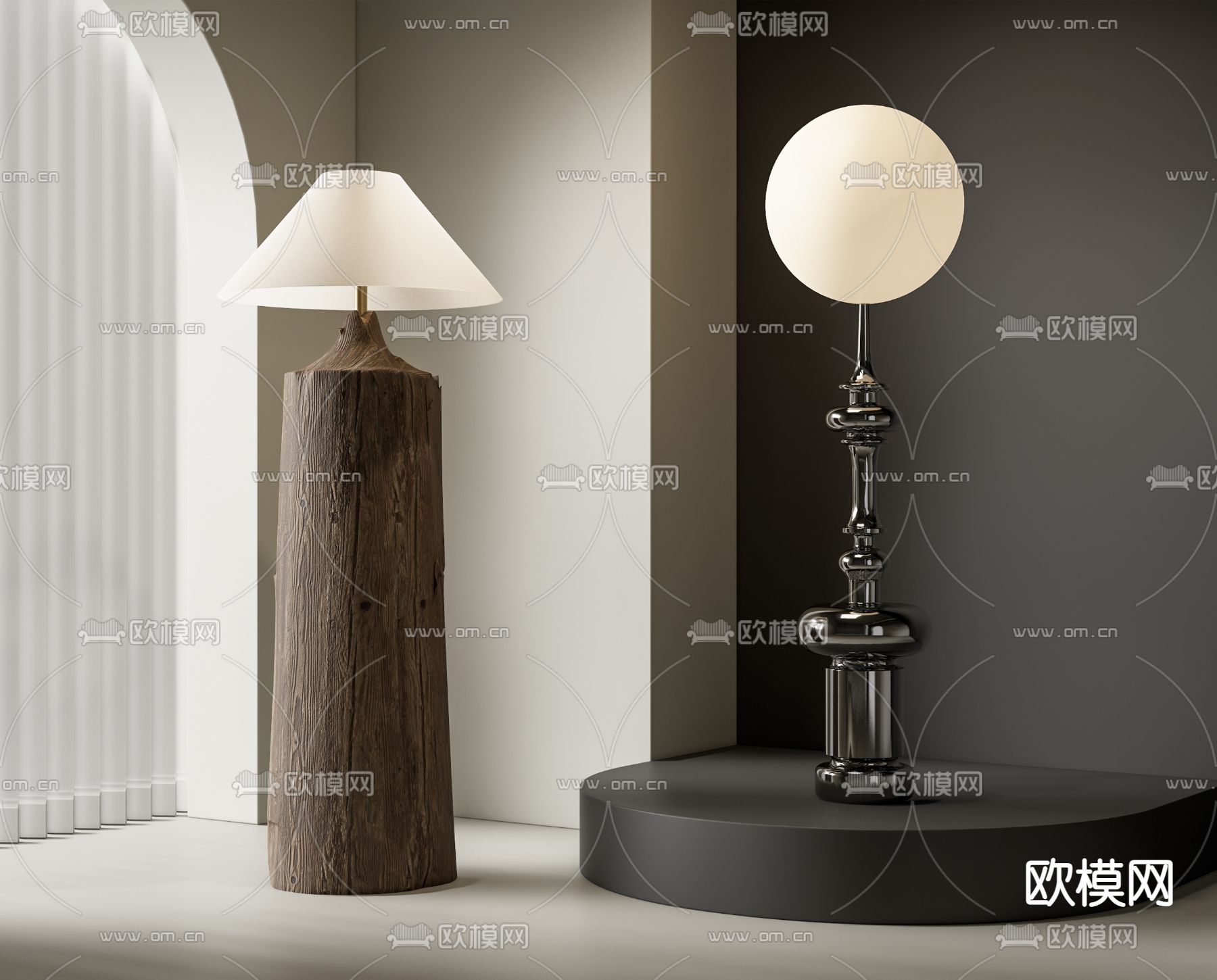 中古风落地灯3d模型下载