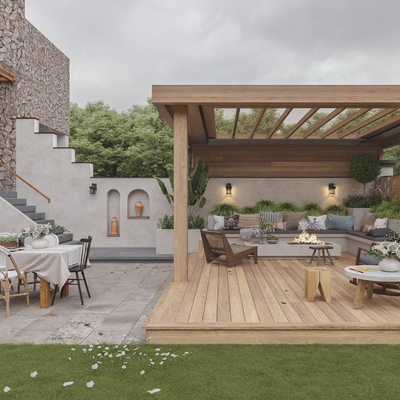  侘寂风别墅花园庭院su模型 