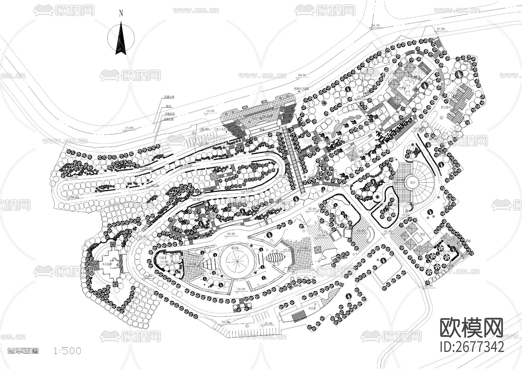 山体公园设计cad平面图下载（渲染图1）