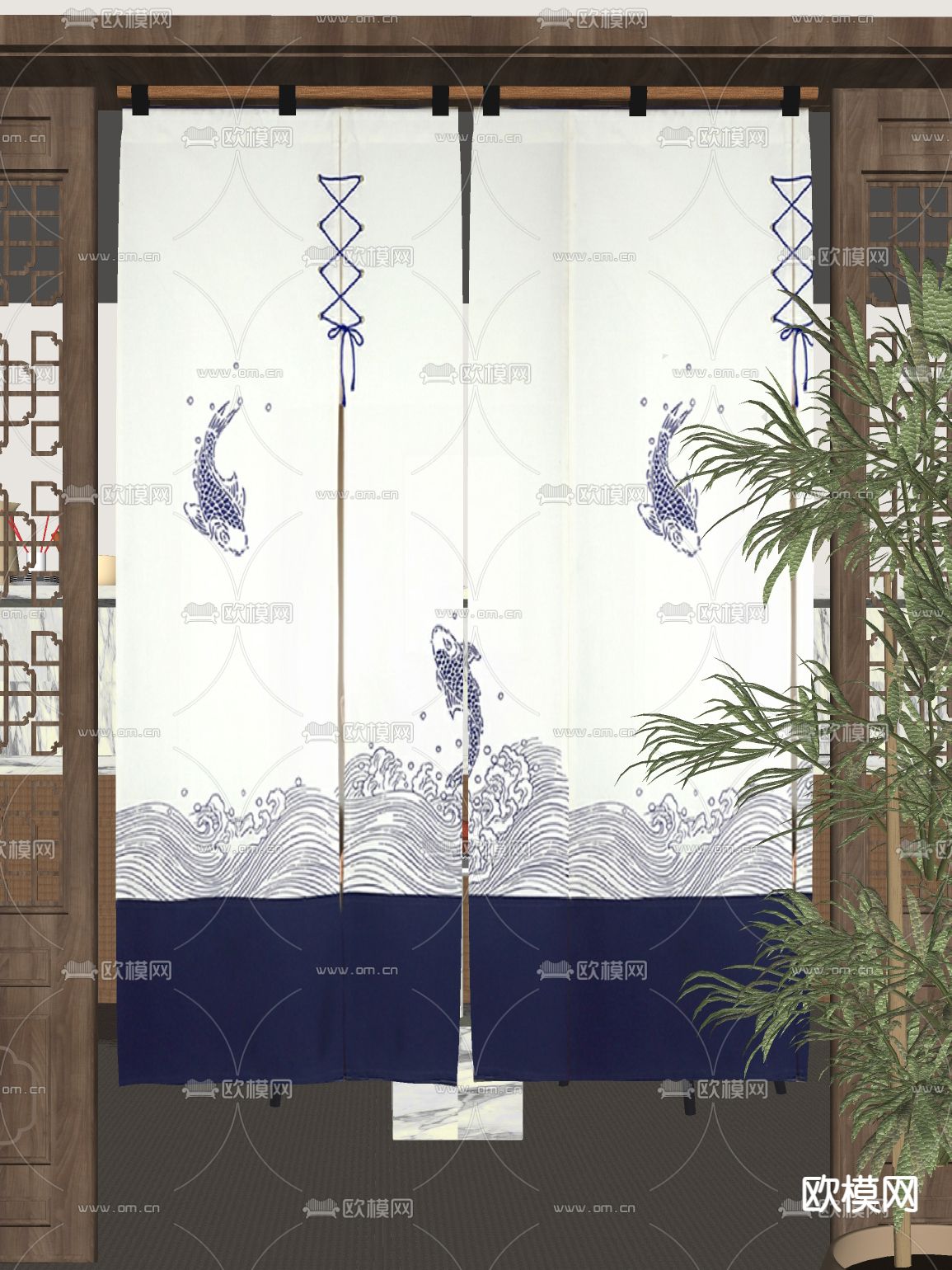 日式门帘su模型下载（渲染图2）