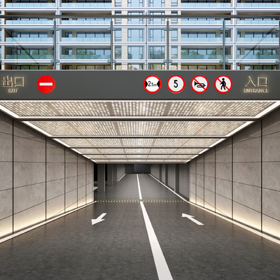  地下停车场 出入口su模型 