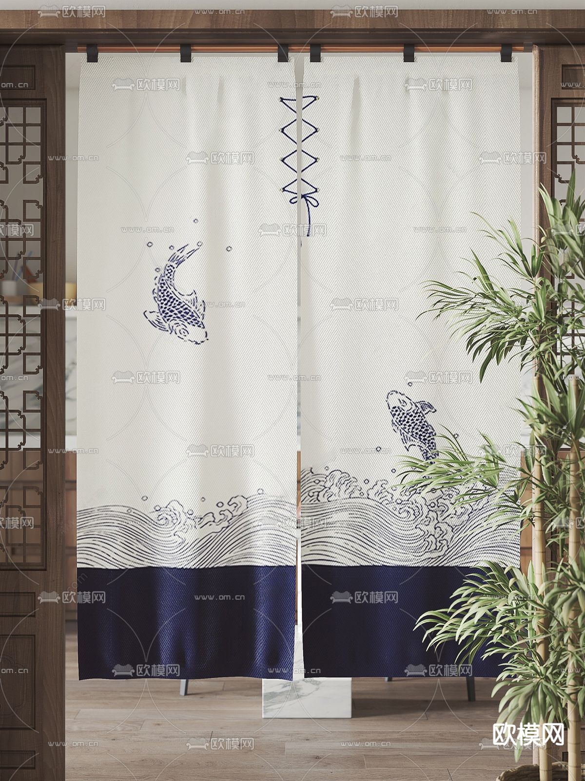 日式门帘su模型下载（渲染图1）
