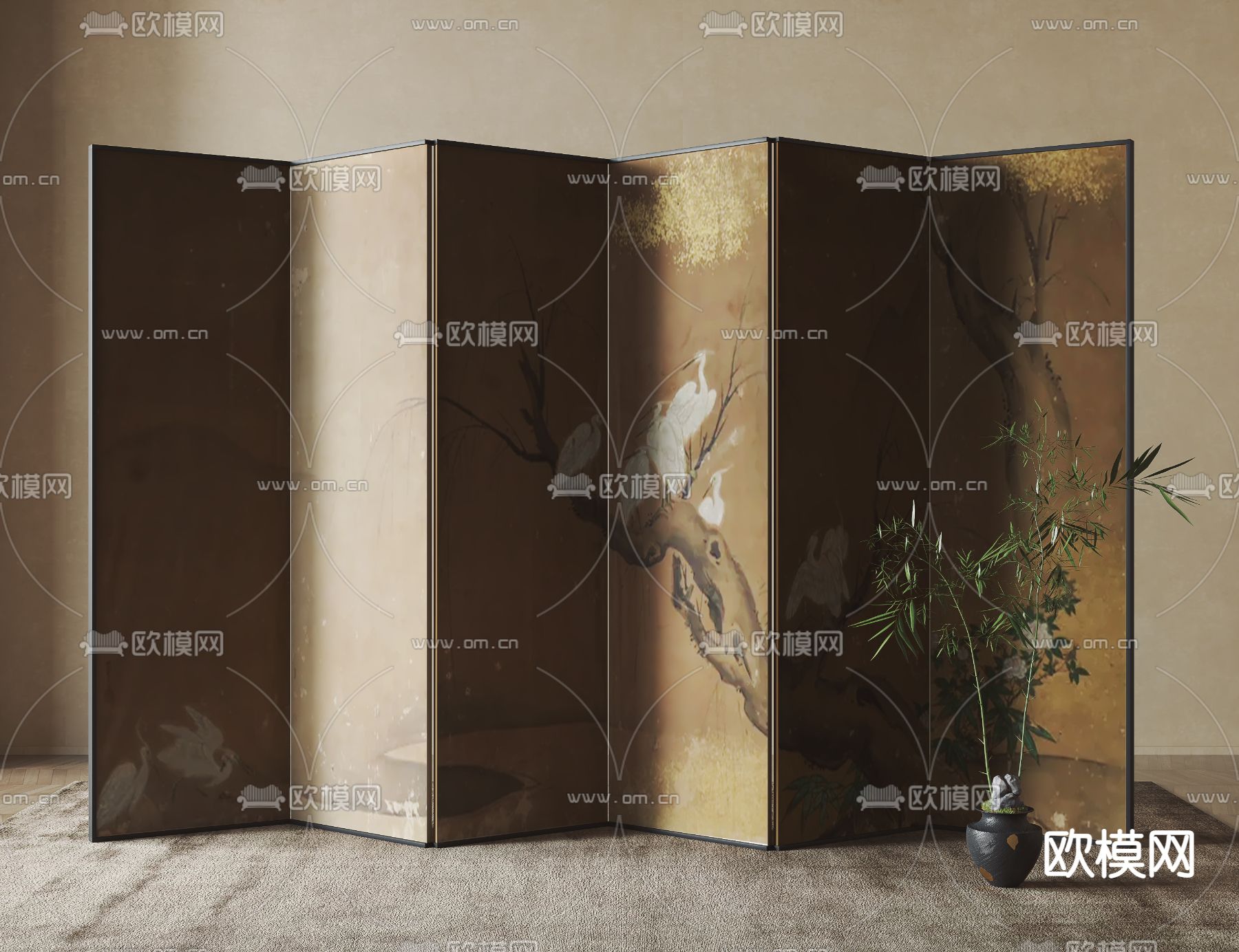 新中式屏风 隔断3d模型下载