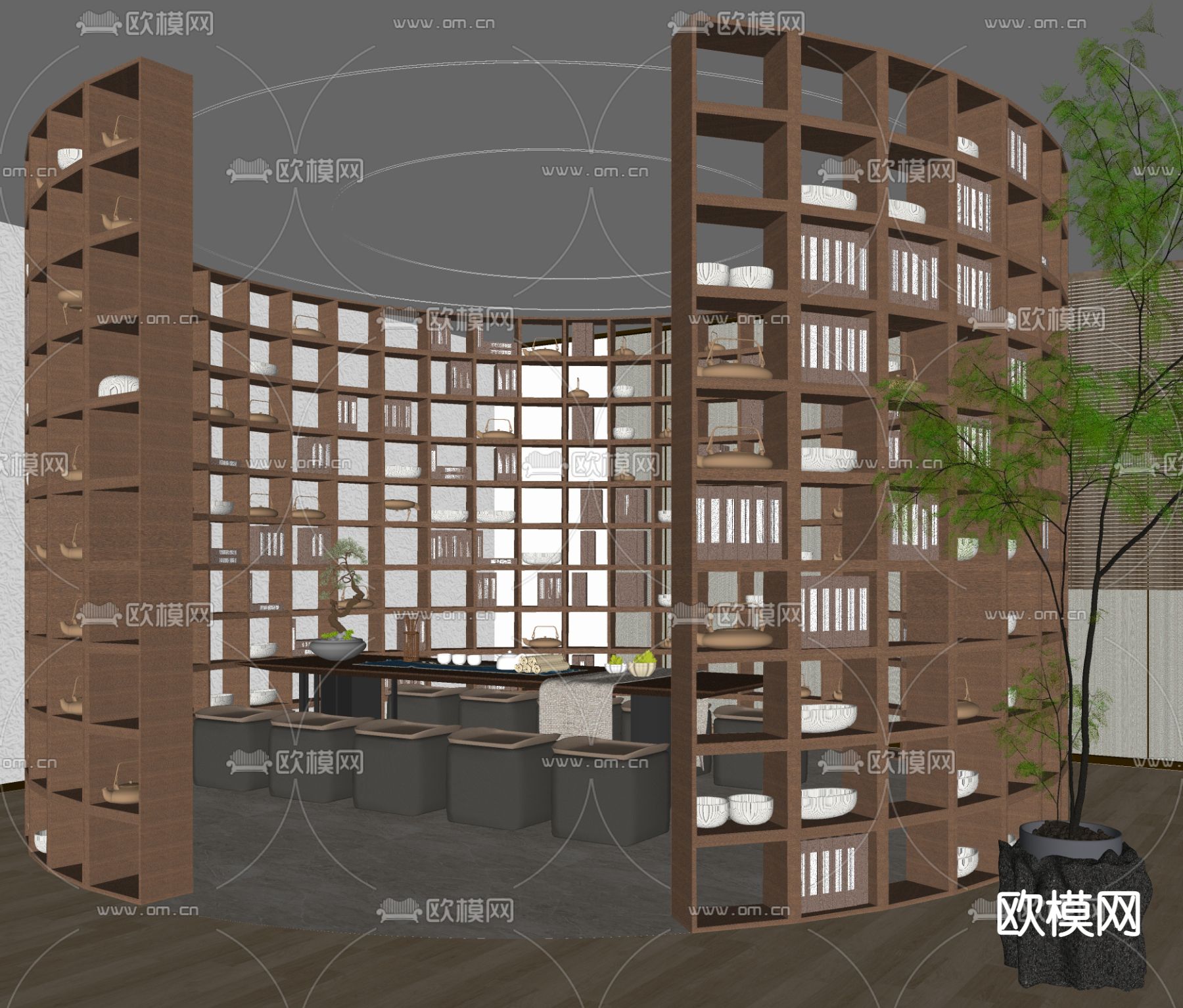 新中式图书馆 阅读区su模型下载（渲染图2）