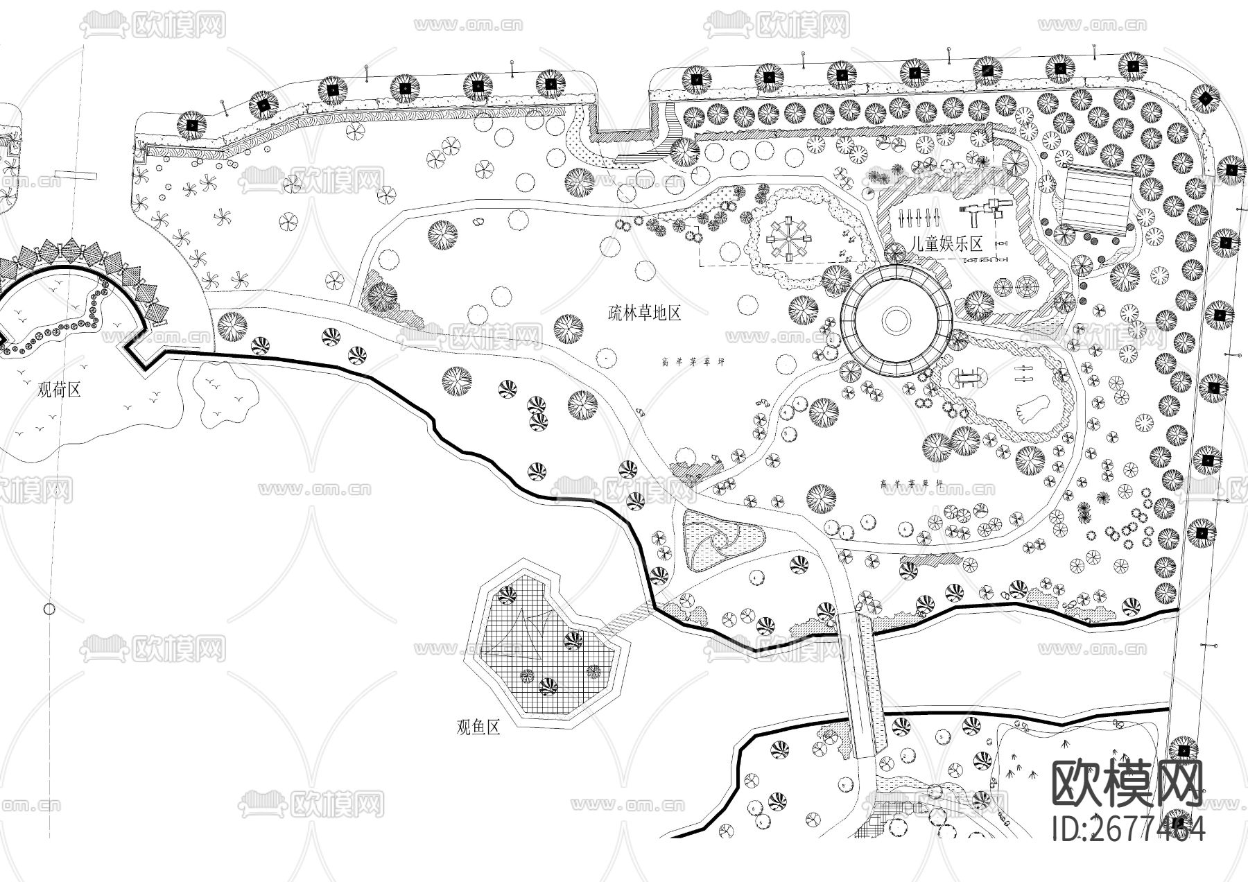 湖滨公园景观cad平面图下载（渲染图3）