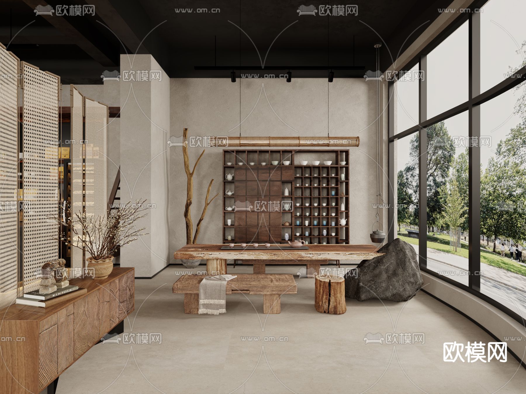 侘寂风咖啡厅3d模型下载（渲染图1）