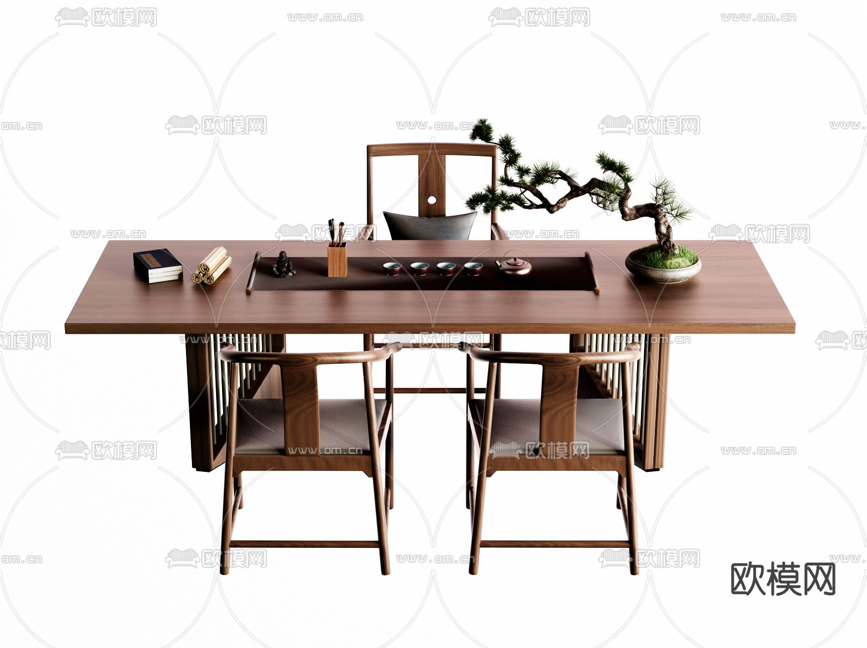 新中式茶桌椅3d模型下载