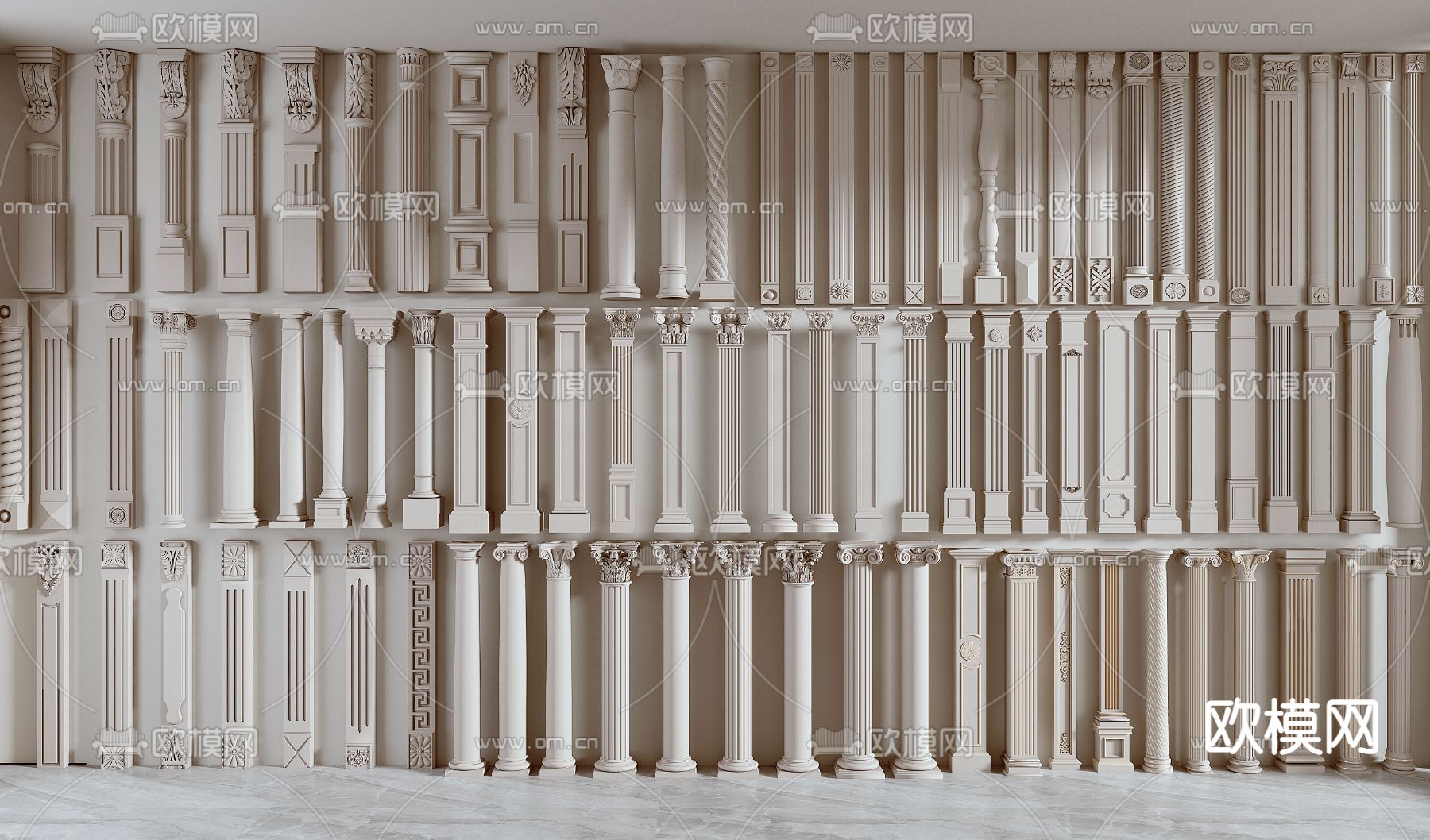 欧式柱子 罗马柱 雕花柱su模型下载（渲染图1）