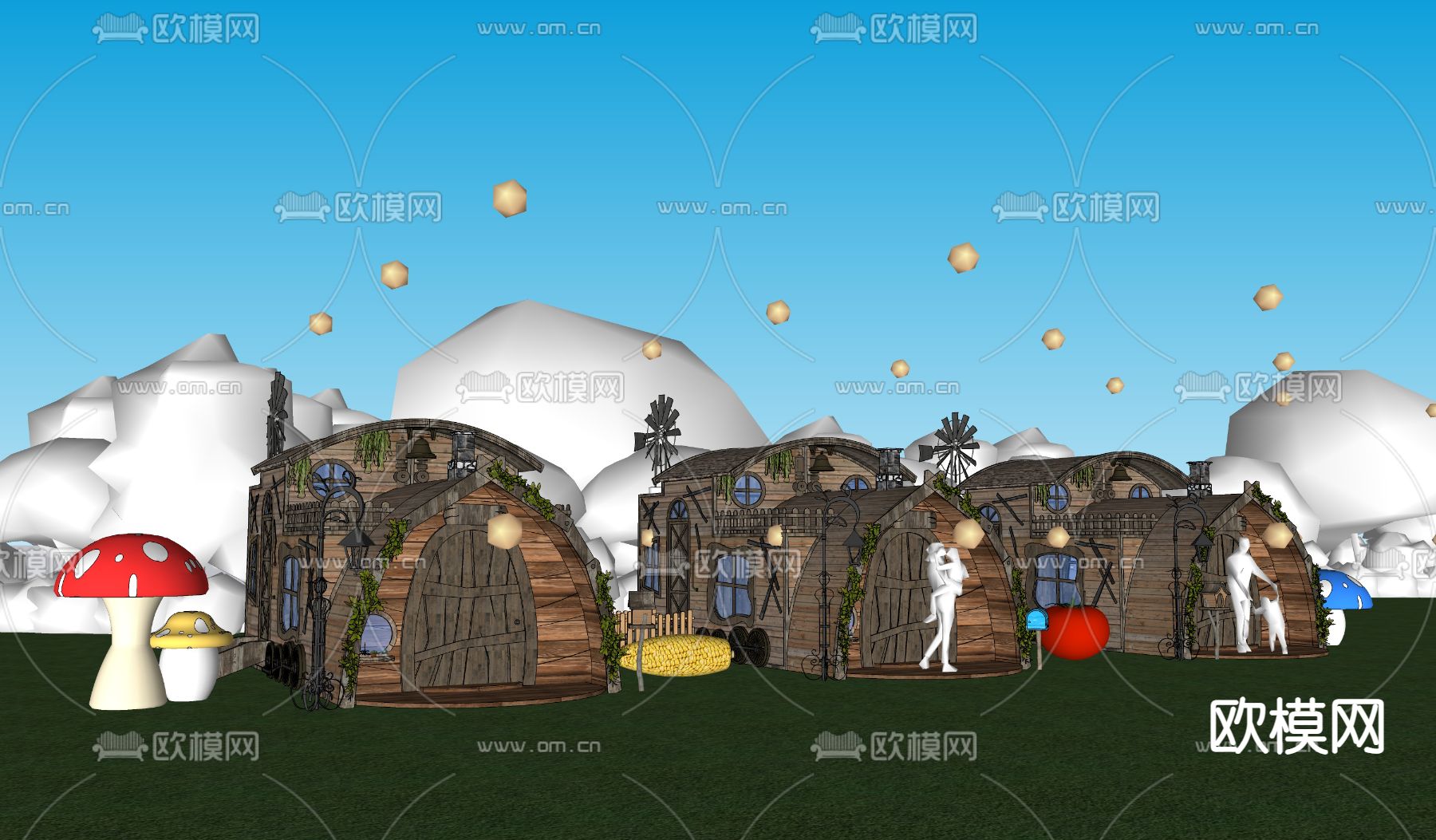 自然风民宿 外观su模型下载（渲染图3）