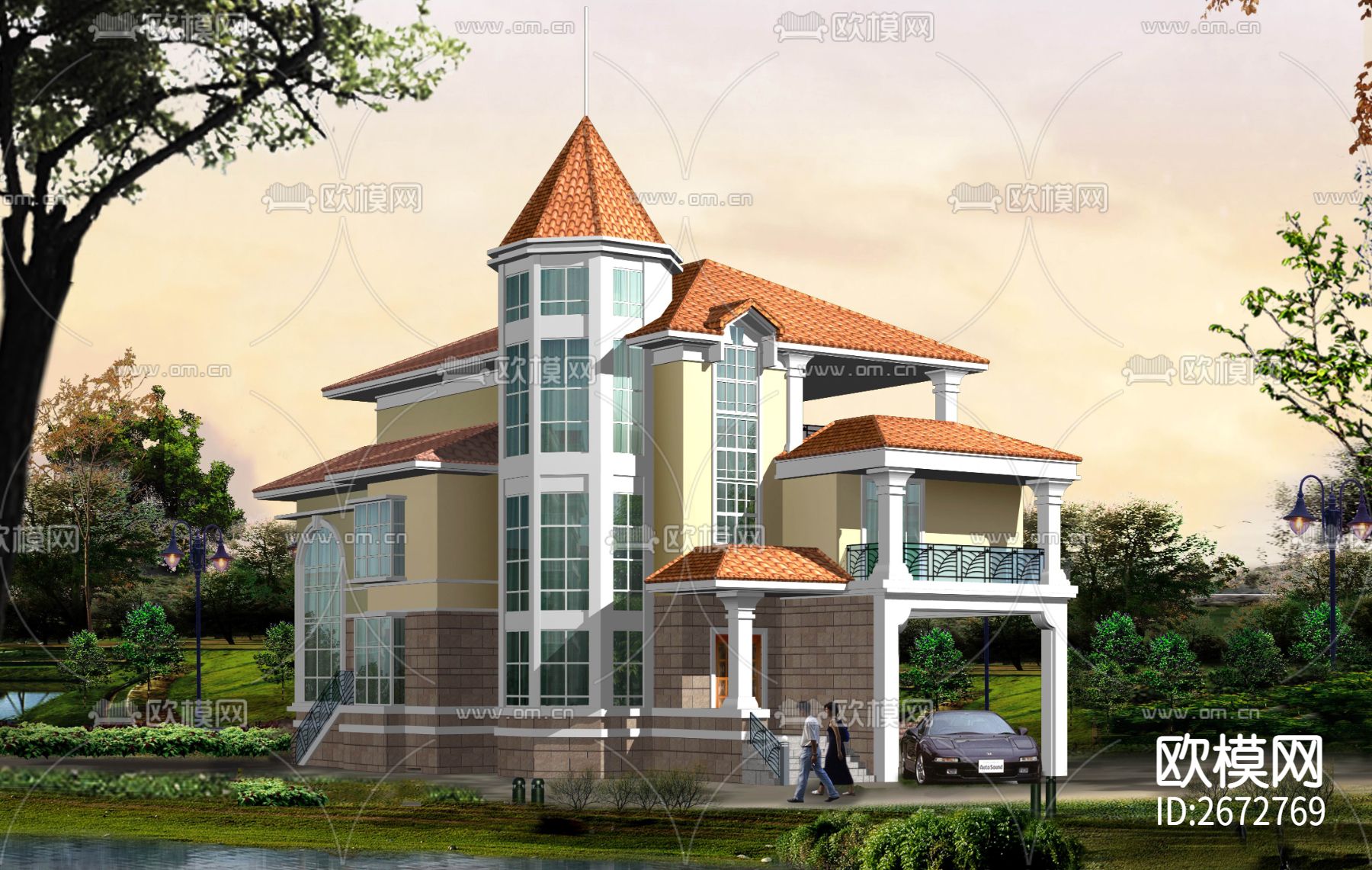 别墅cad施工图下载（渲染图6）