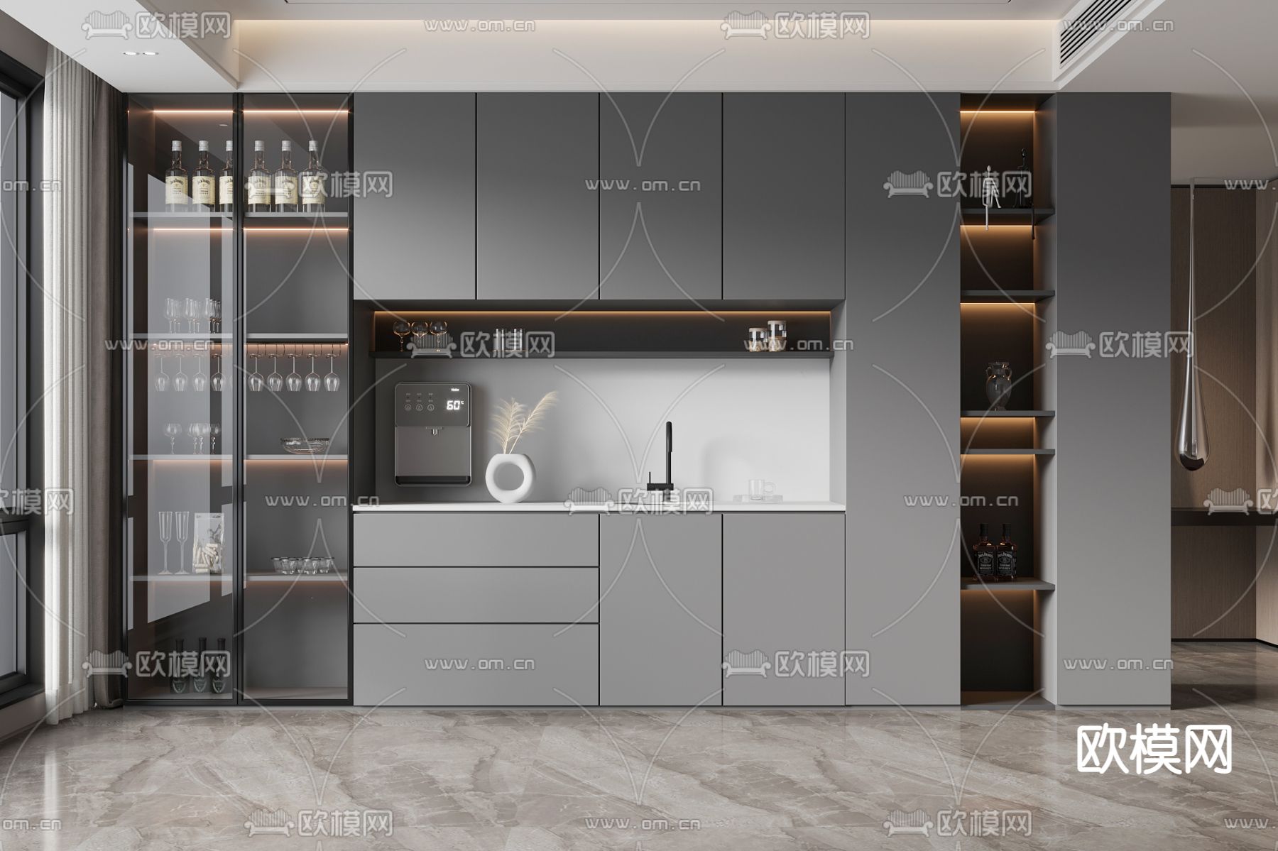 高级灰酒柜3d模型下载