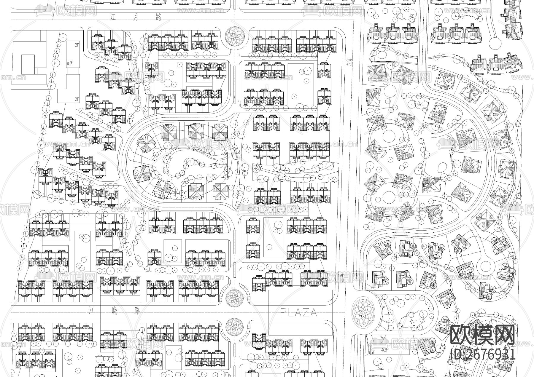 别墅区规划cad平面图下载（渲染图3）