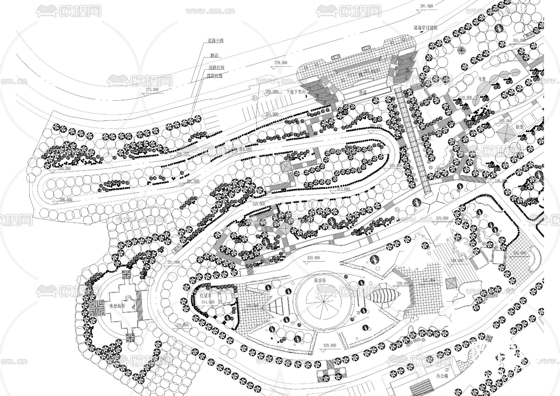 山体公园设计cad平面图下载（渲染图3）
