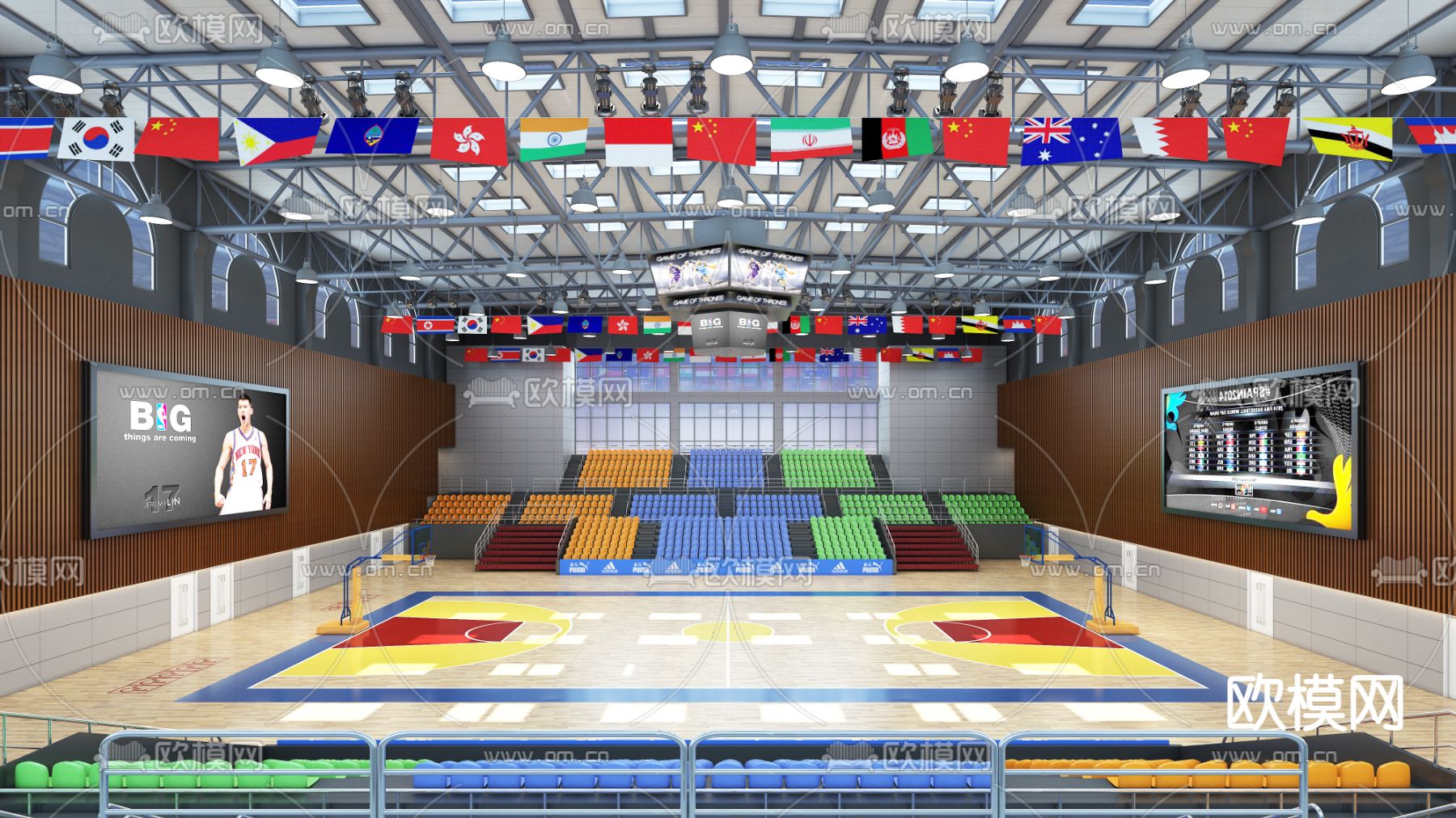 体育馆 室内篮球馆3d模型下载（渲染图1）