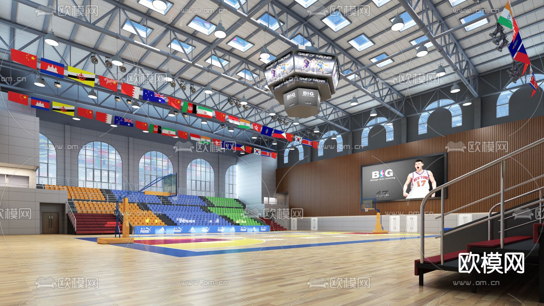 体育馆 室内篮球馆3d模型下载（渲染图2）