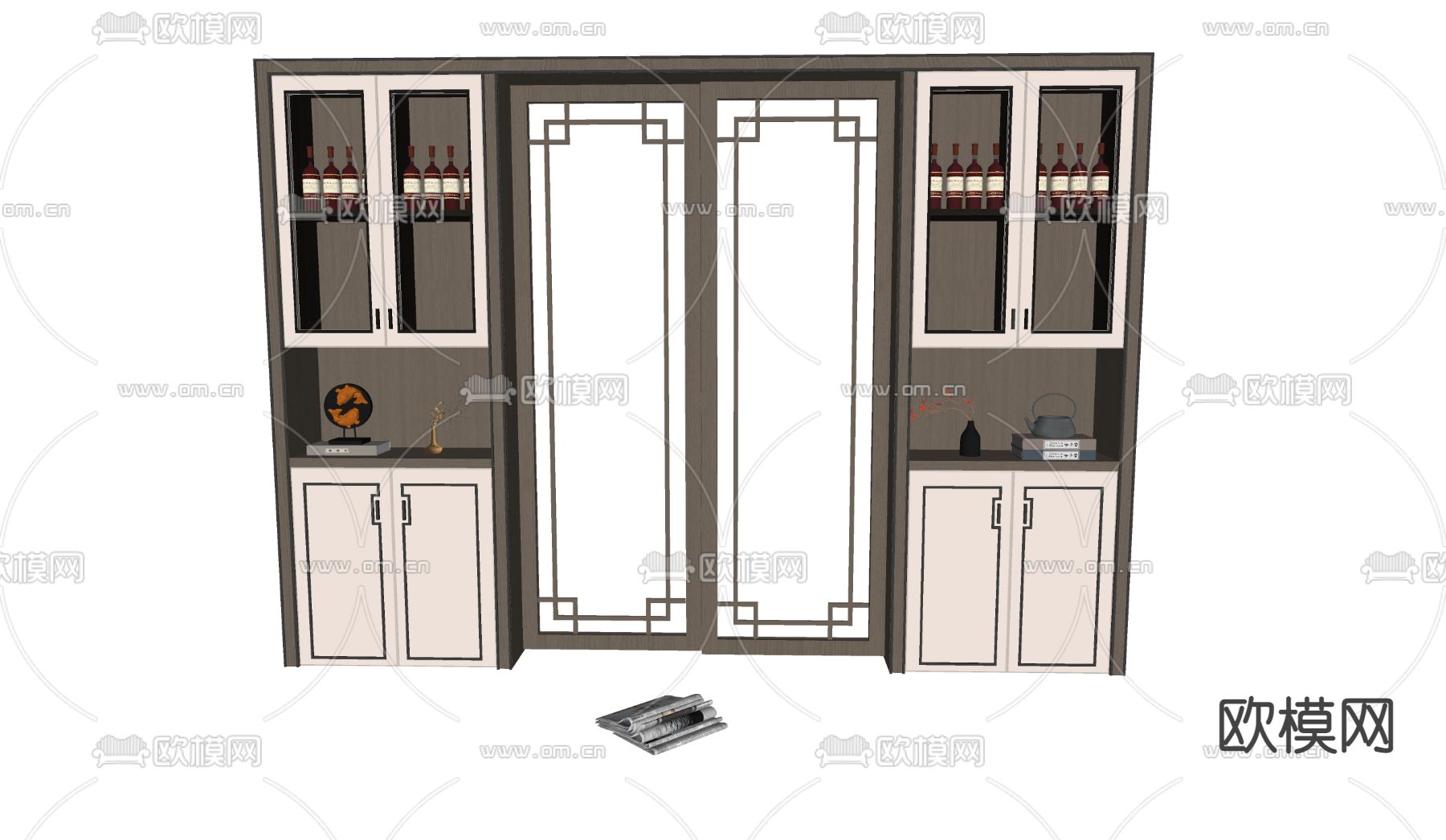 新中式酒柜su模型下载（渲染图2）