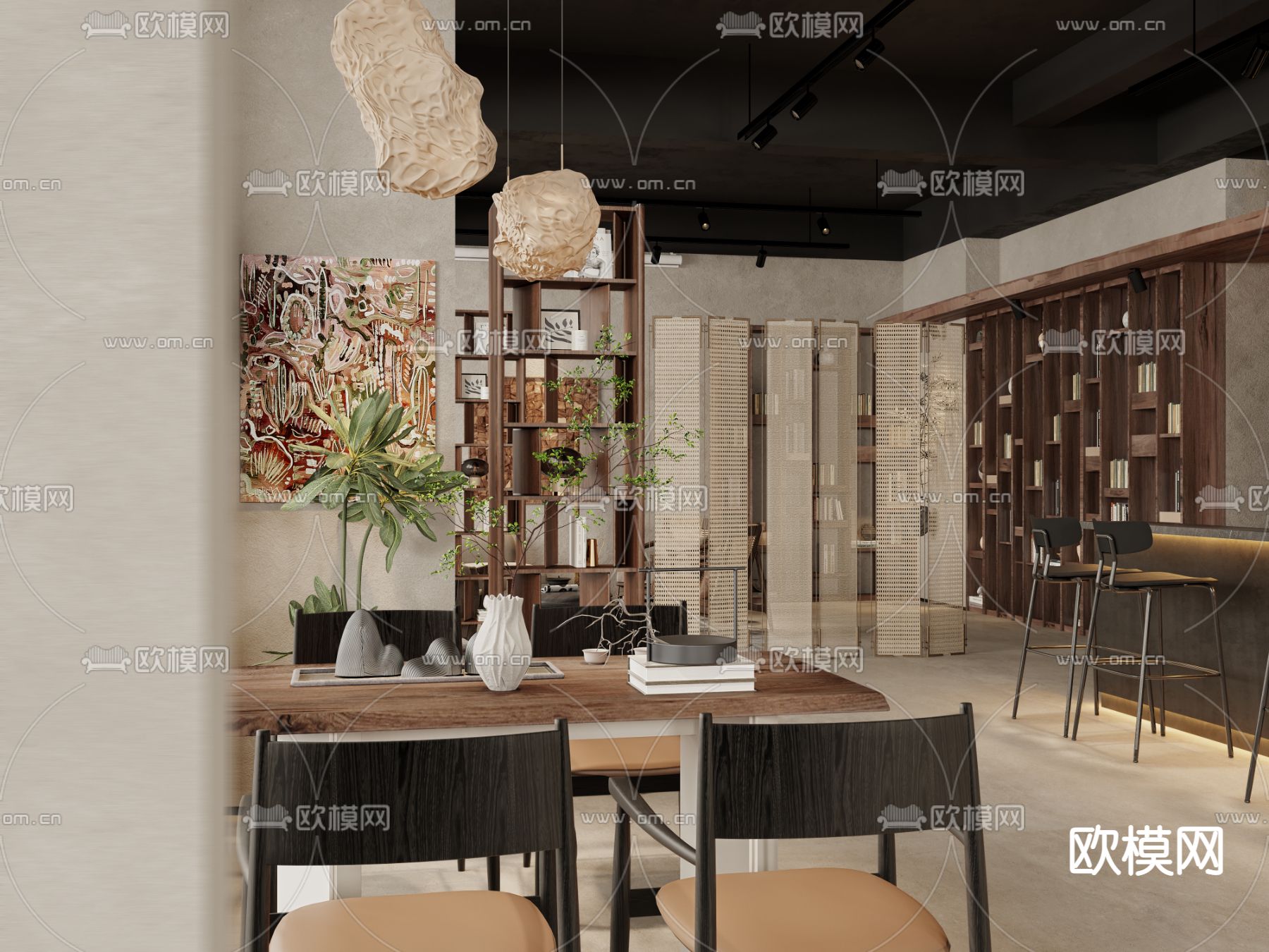 侘寂风咖啡厅3d模型下载（渲染图5）