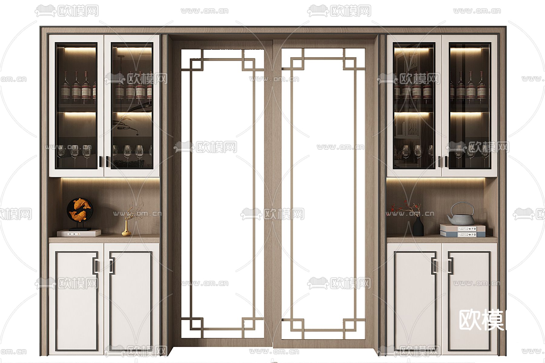 新中式酒柜su模型下载（渲染图1）