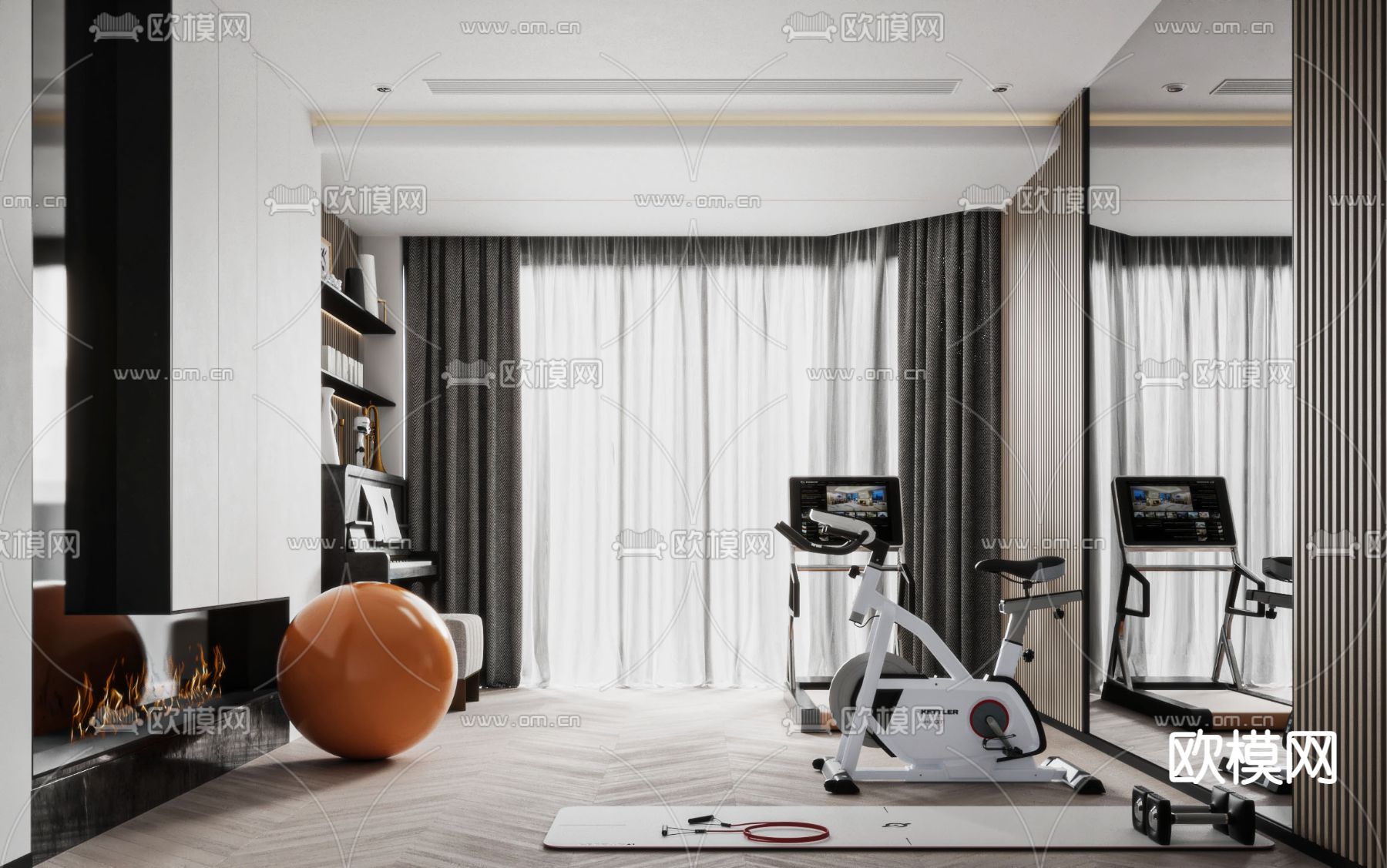 健身房 琴房su模型下载（渲染图1）