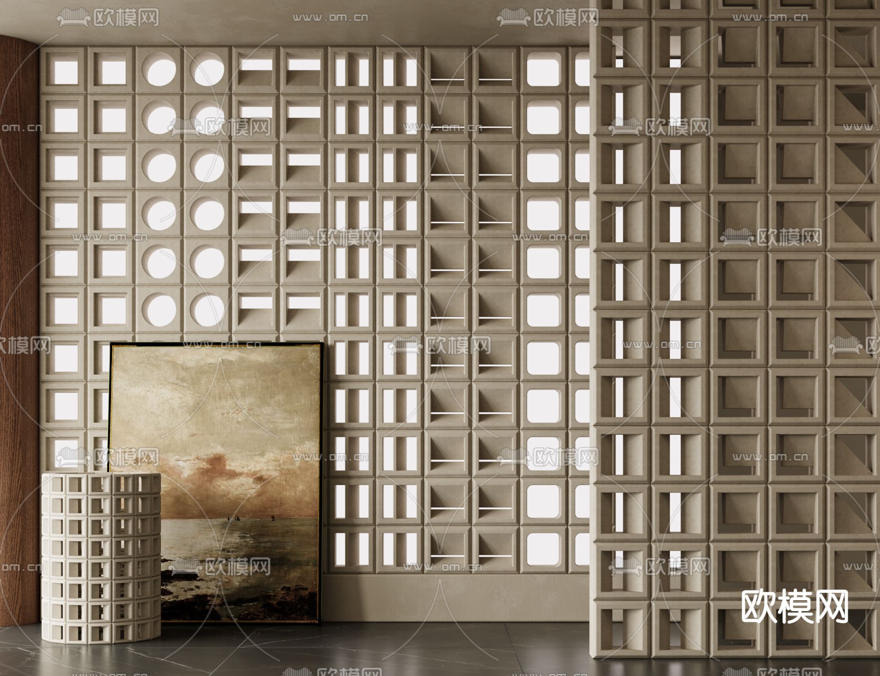 水泥砖 镂空屏风  隔断3d模型下载