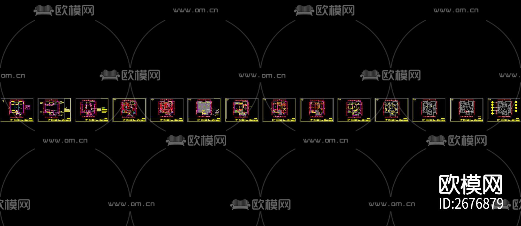 91²两室两厅家装CAD施工图下载（渲染图2）