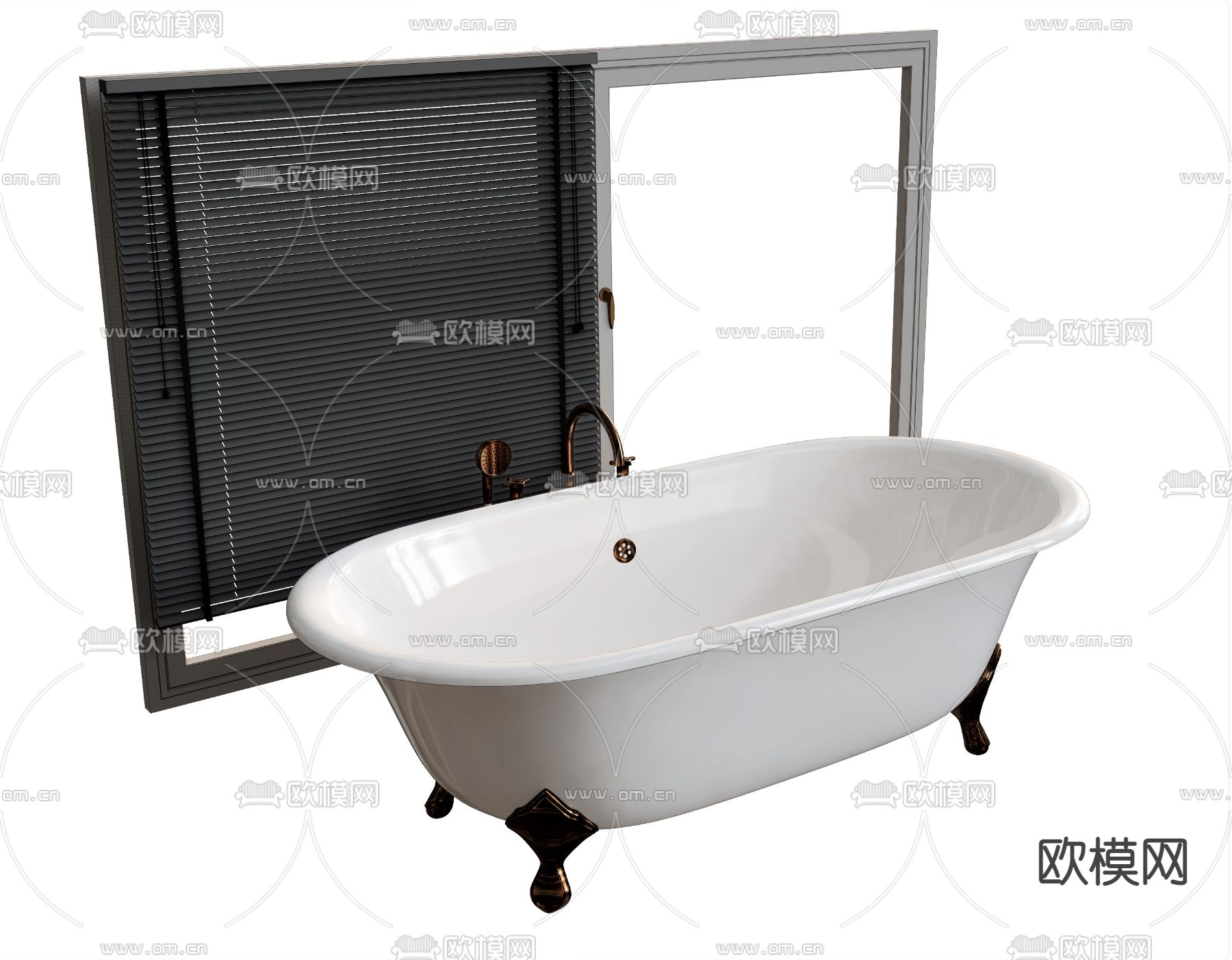 欧式浴缸 百叶帘su模型下载（渲染图1）