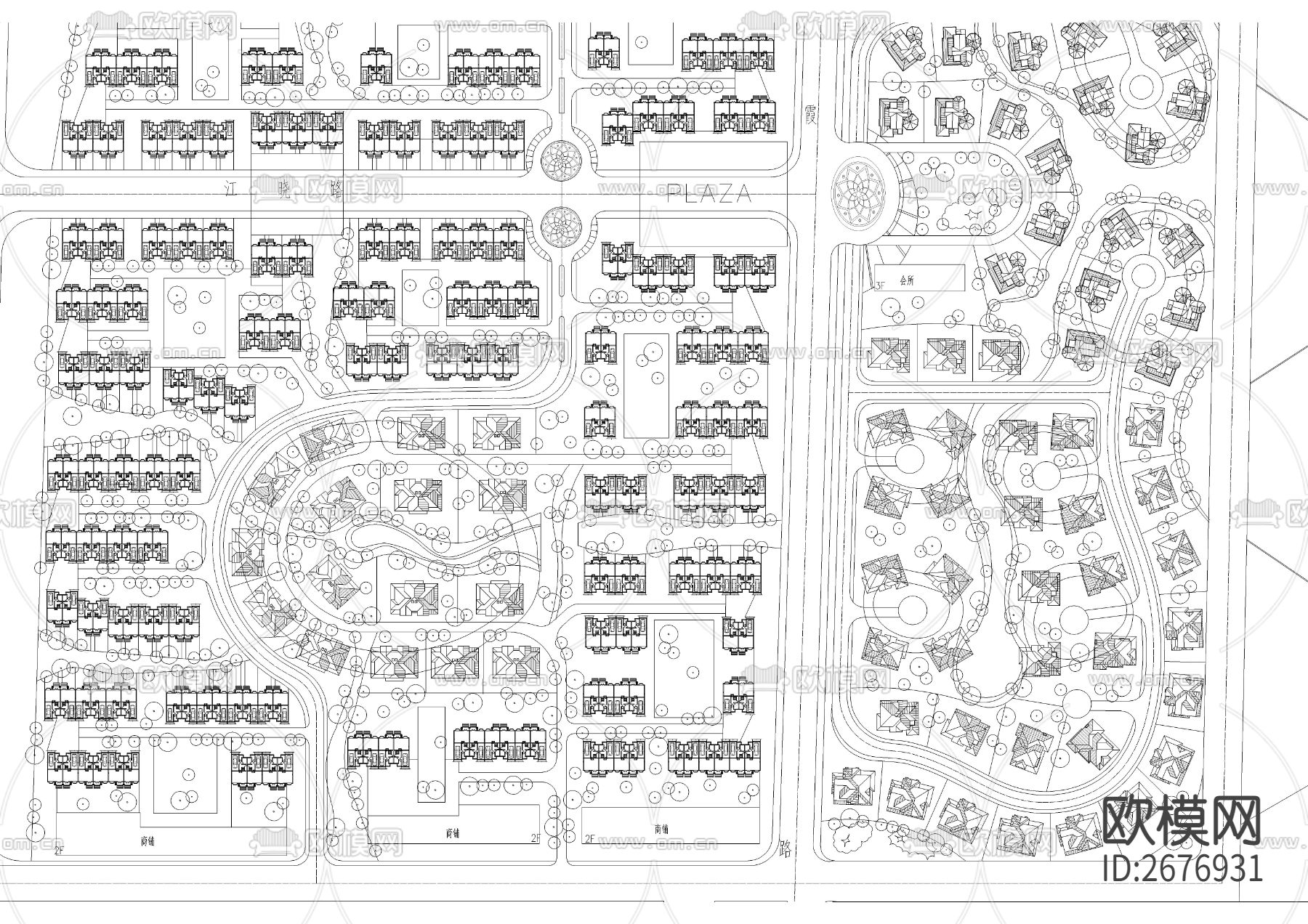 别墅区规划cad平面图下载（渲染图4）