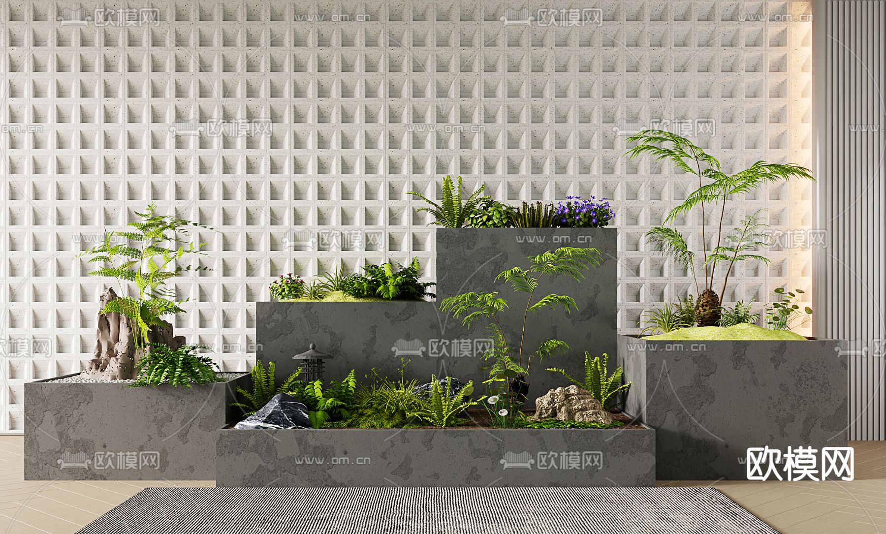 花箱 植物堆 蕨类绿植3d模型下载