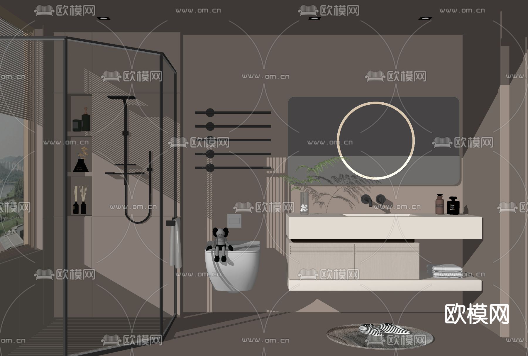 奶油卫生间 浴室 洗手间su模型下载（渲染图2）