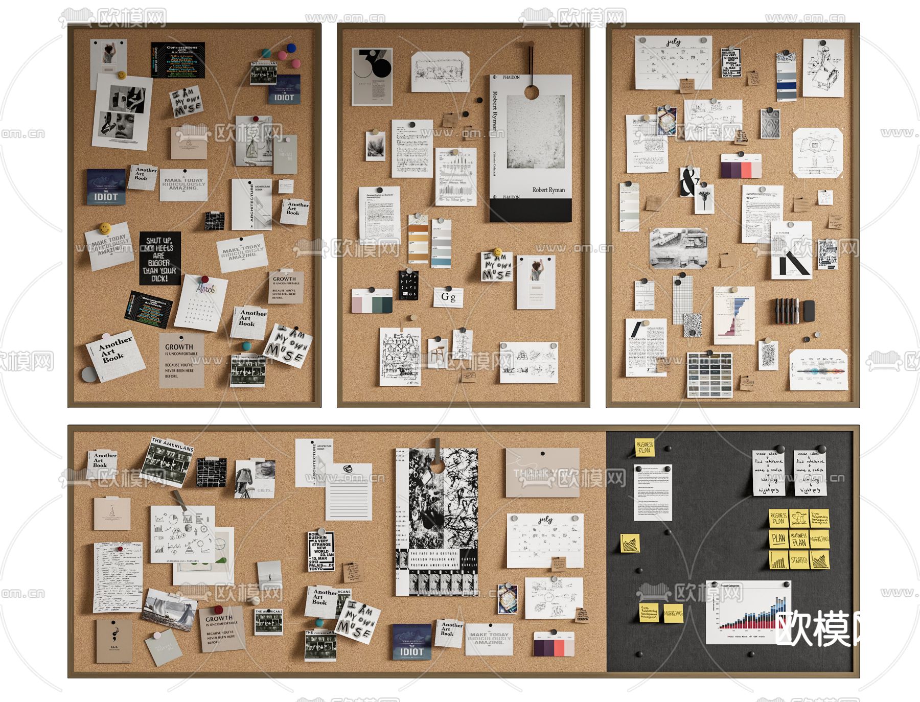 照片墙 便签墙 软木板su模型下载（渲染图1）