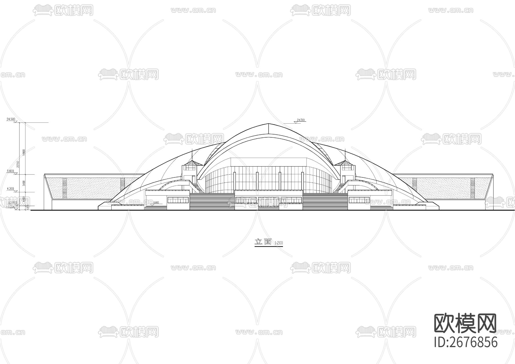 科技建筑CAD立面图下载（渲染图3）
