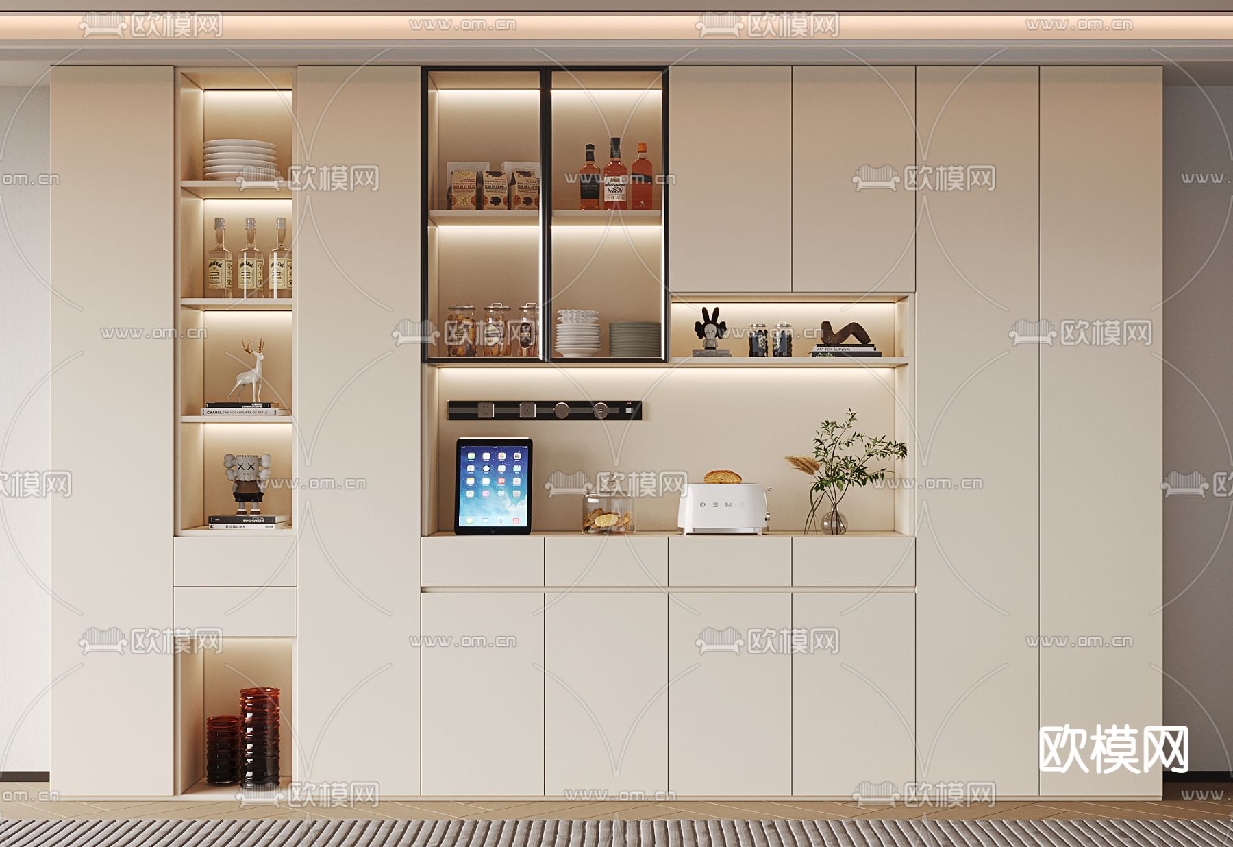 奶油风餐边柜3d模型下载