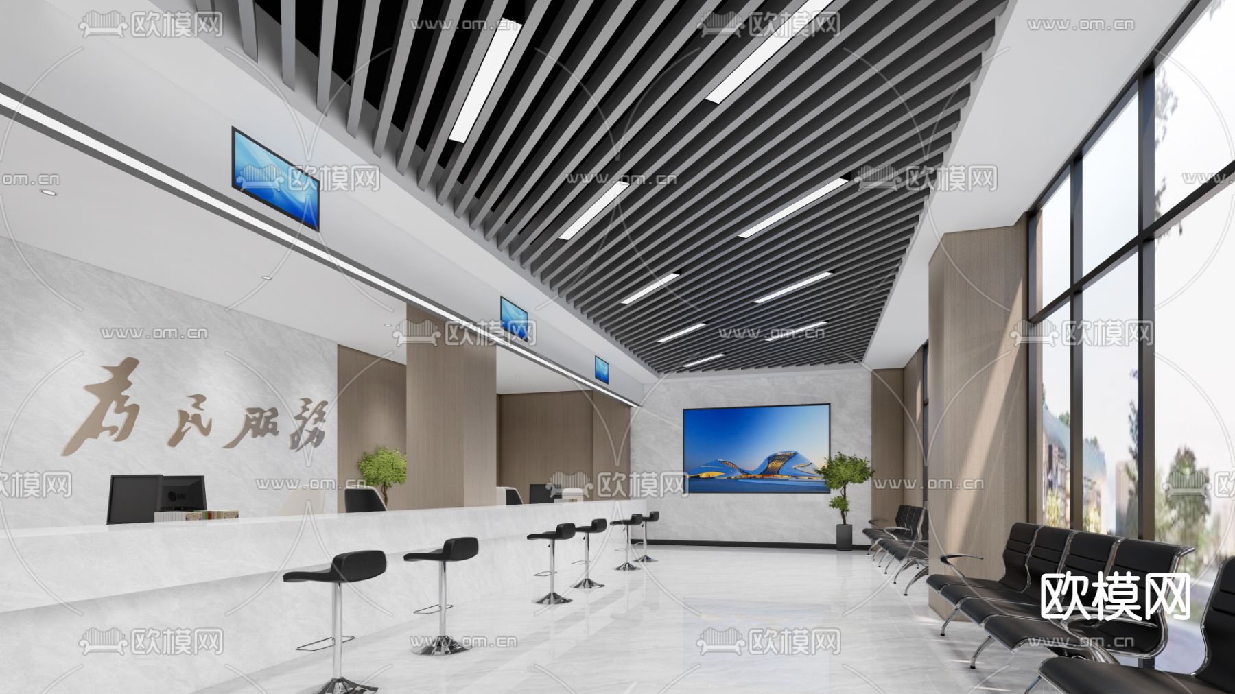 社区服务大厅 办事大厅su模型下载（渲染图1）