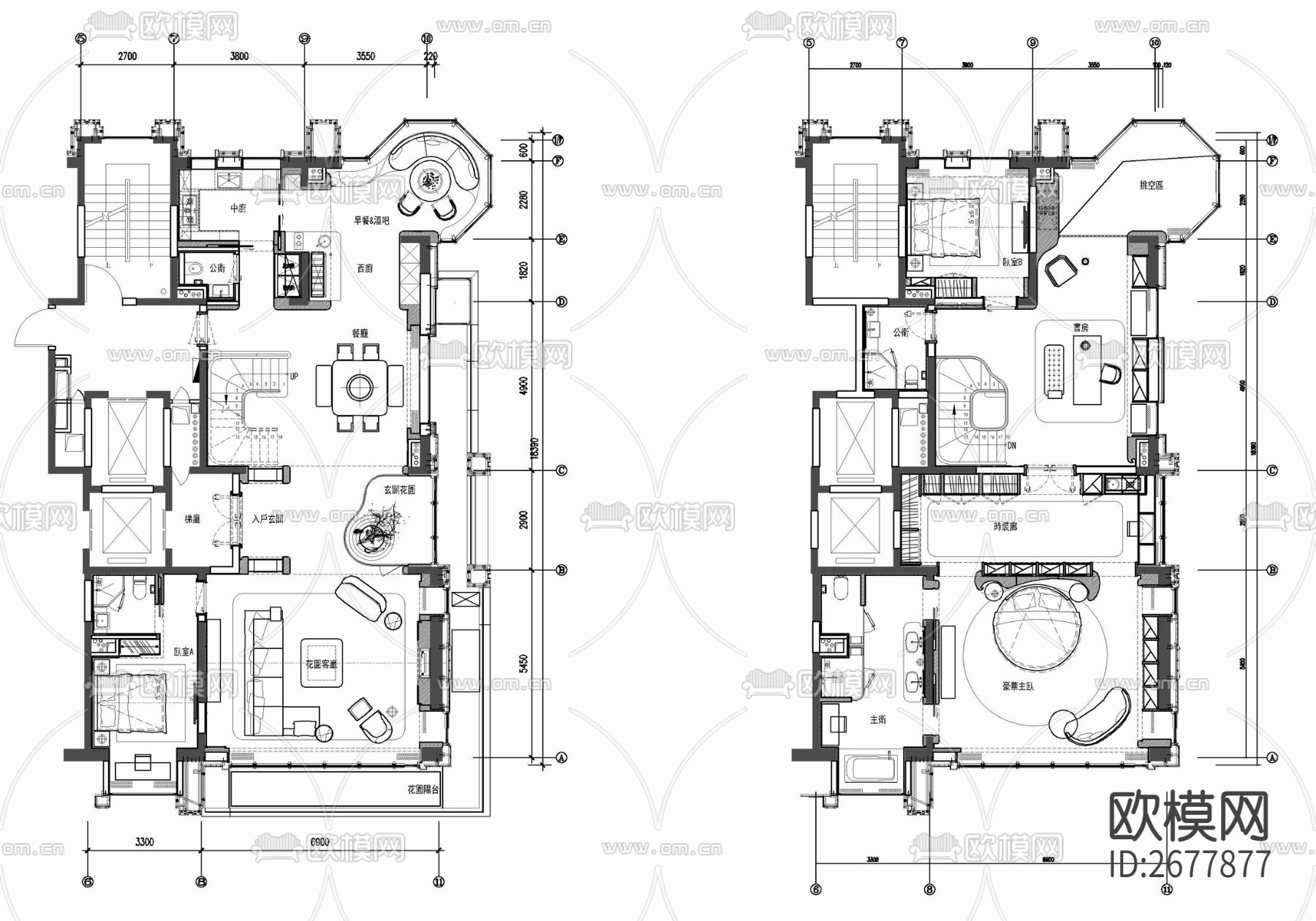 400㎡叠墅室内cad施工图下载（渲染图1）
