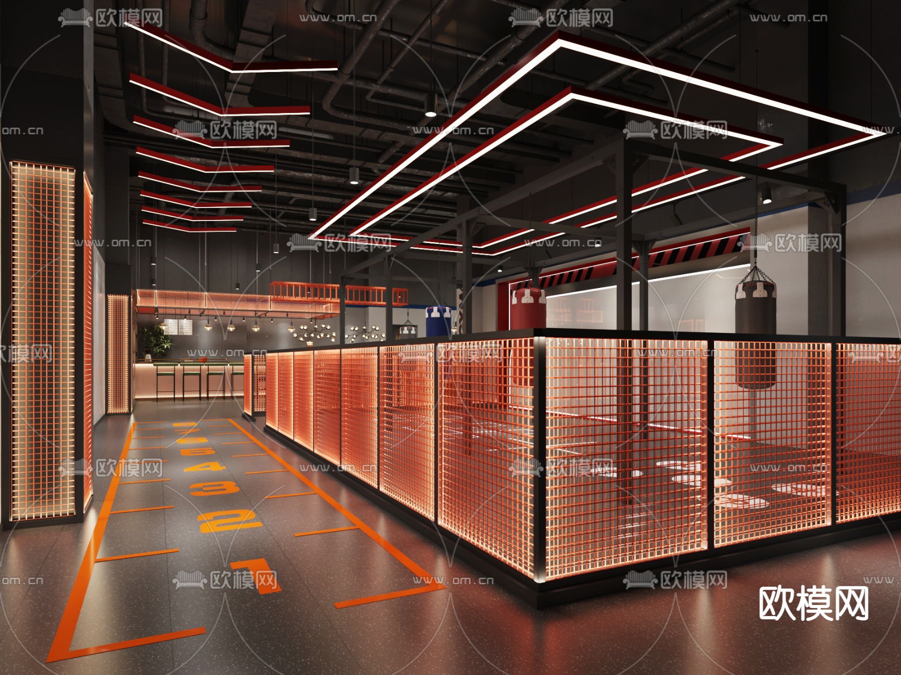 工业风拳击馆 健身房3d模型下载（渲染图1）