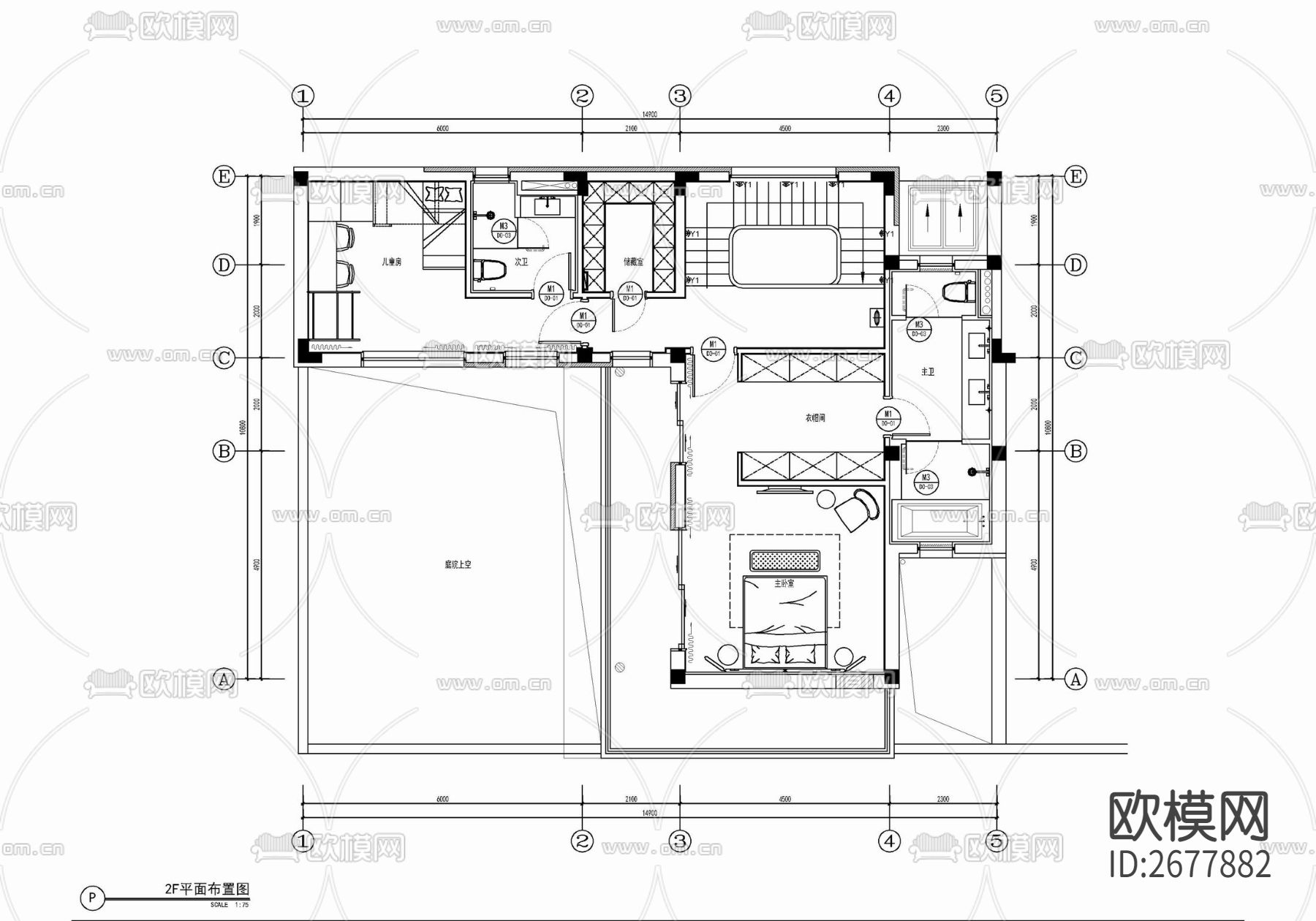 四层小别墅室内cad施工图下载（渲染图2）