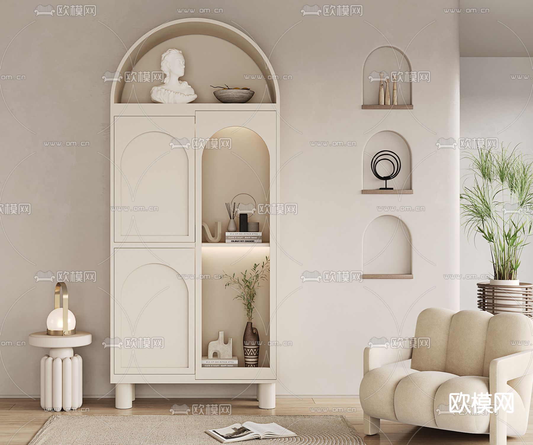 奶油风边柜 装饰柜3d模型下载