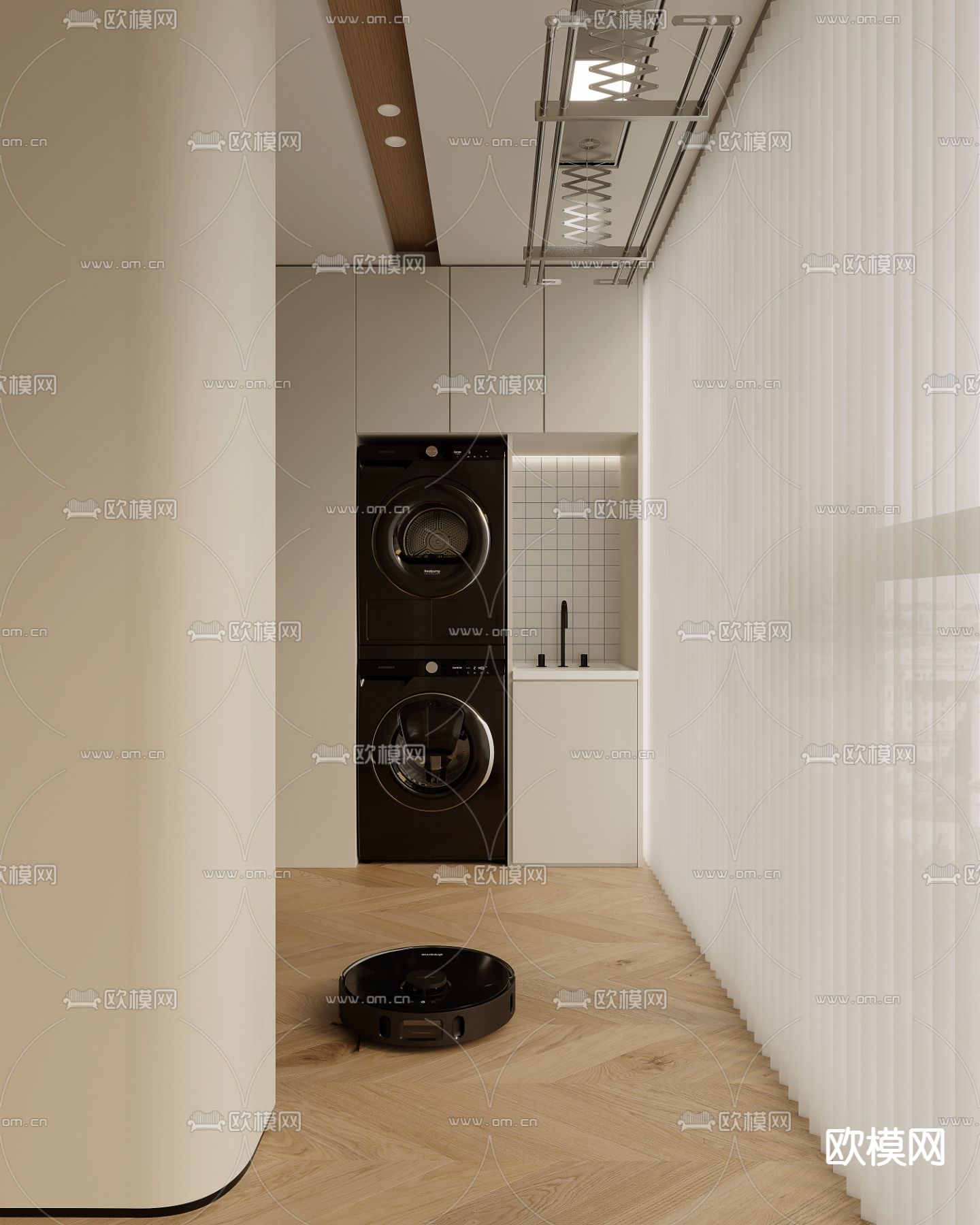 奶油风阳台 洗衣房3d模型下载