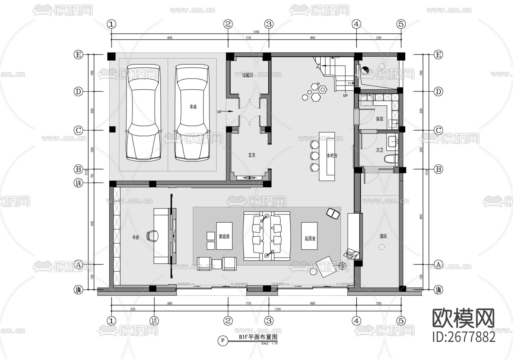 四层小别墅室内cad施工图下载（渲染图1）