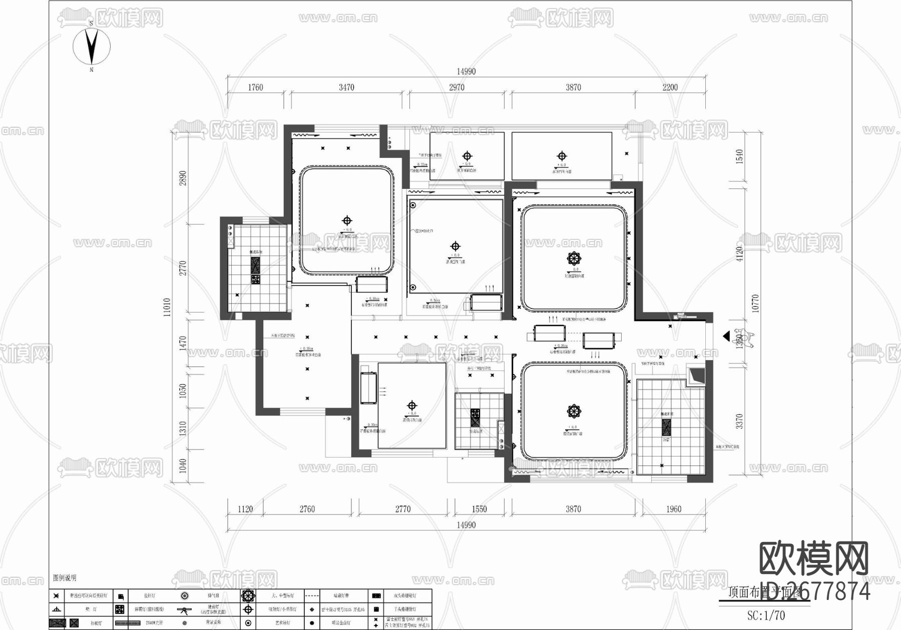 130㎡三居室家装cad立面施工图下载（渲染图2）