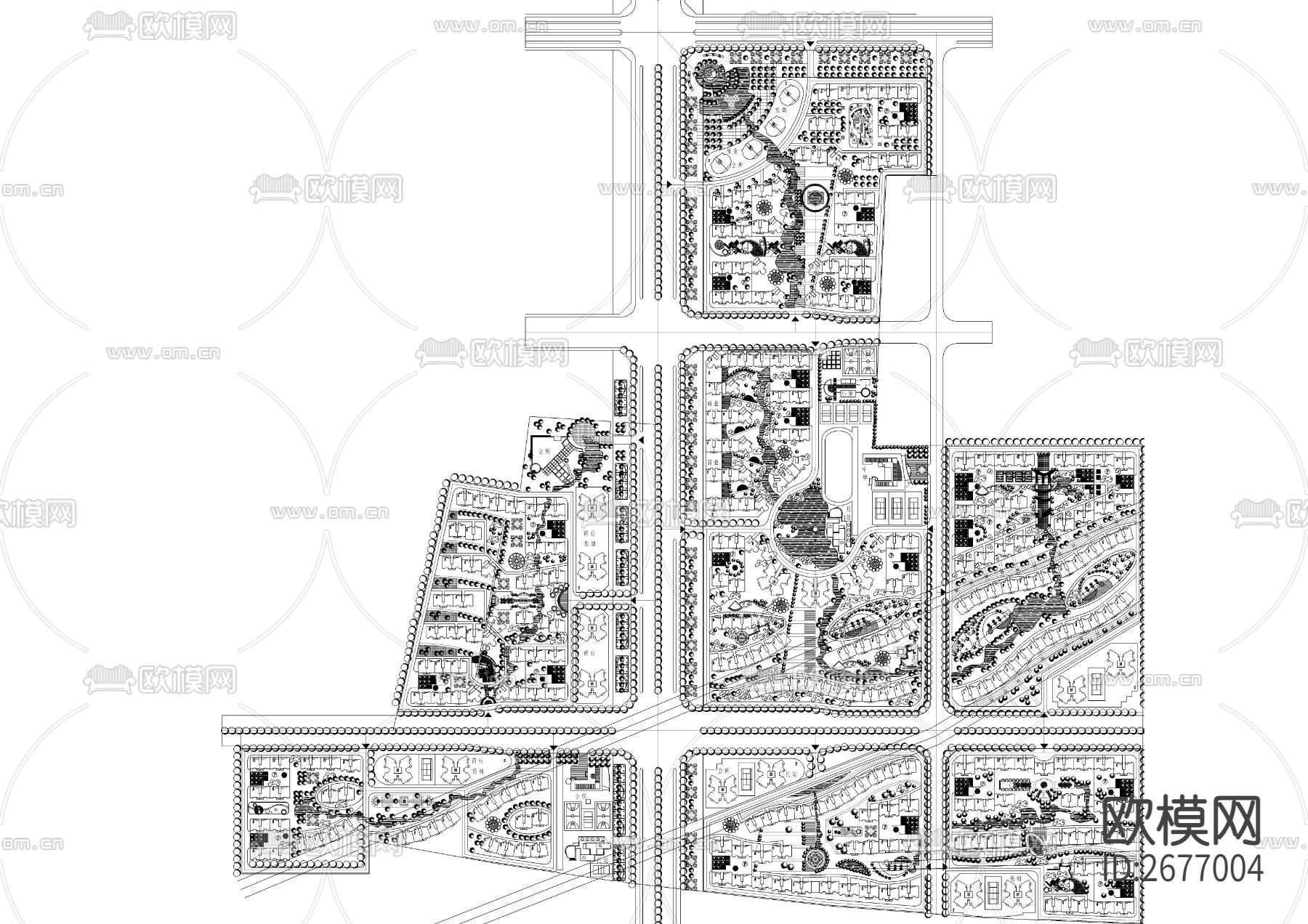 超大型居住小区规划cad平面图下载（渲染图2）
