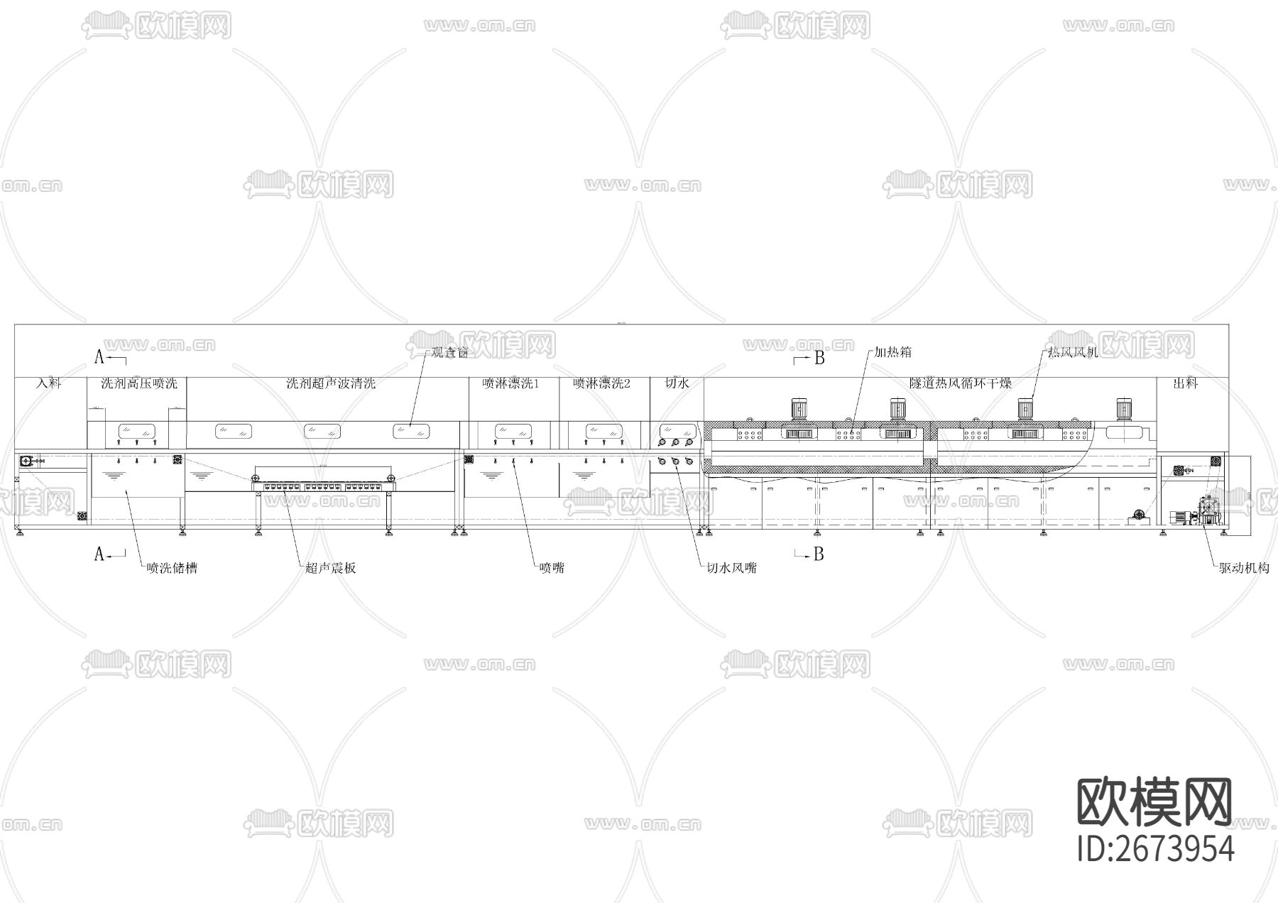 连续通过式清洗机CAD机械图下载（渲染图2）
