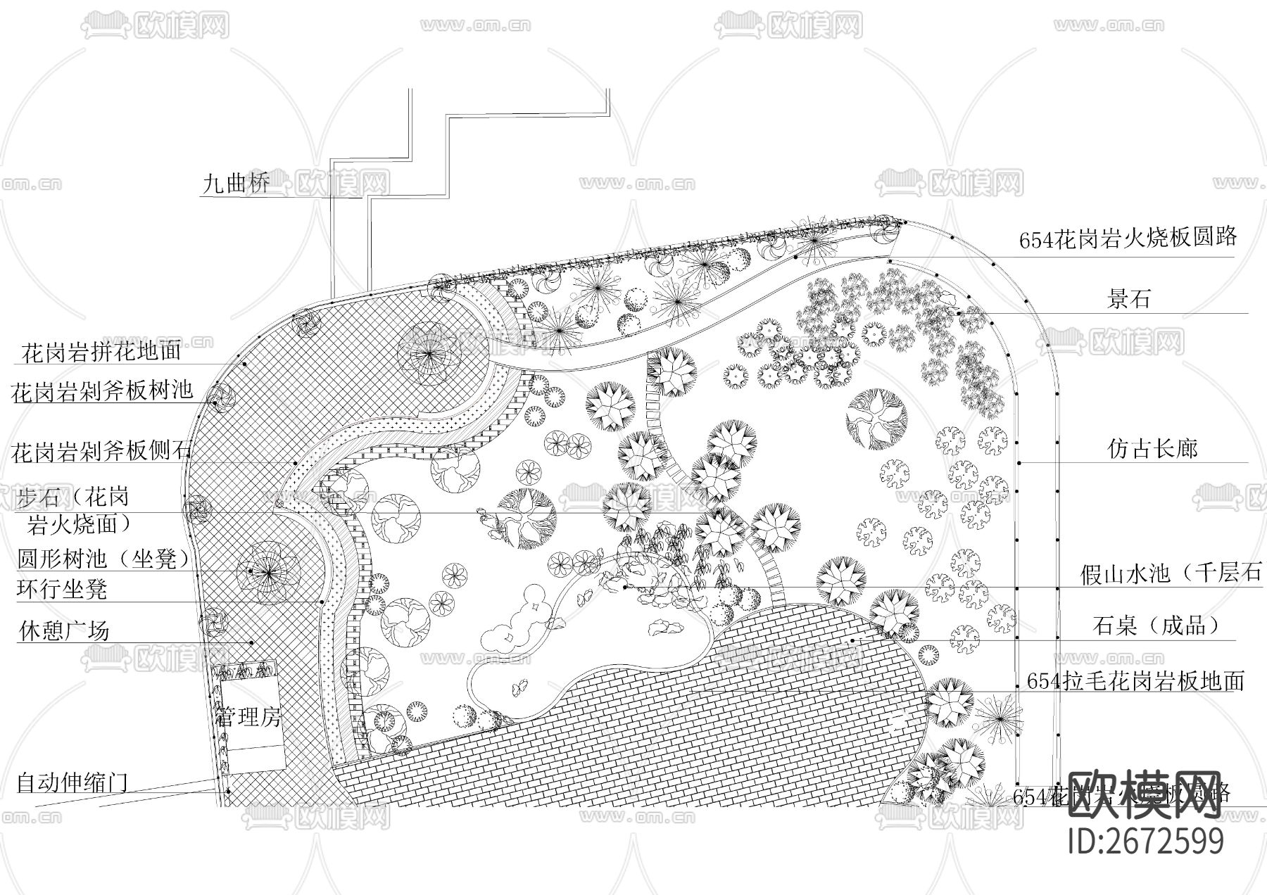 村公园景观和绿化总cad平面图下载（渲染图4）
