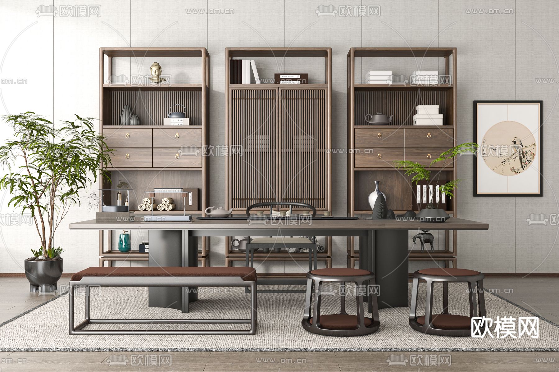 博古架 茶柜 茶桌 茶台3d模型下载