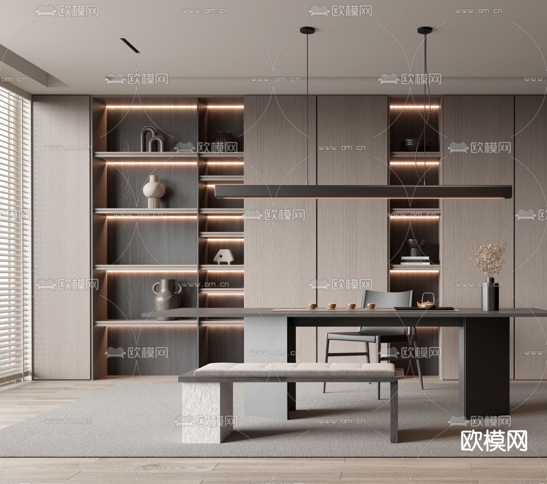 现代茶室3d模型下载（渲染图2）
