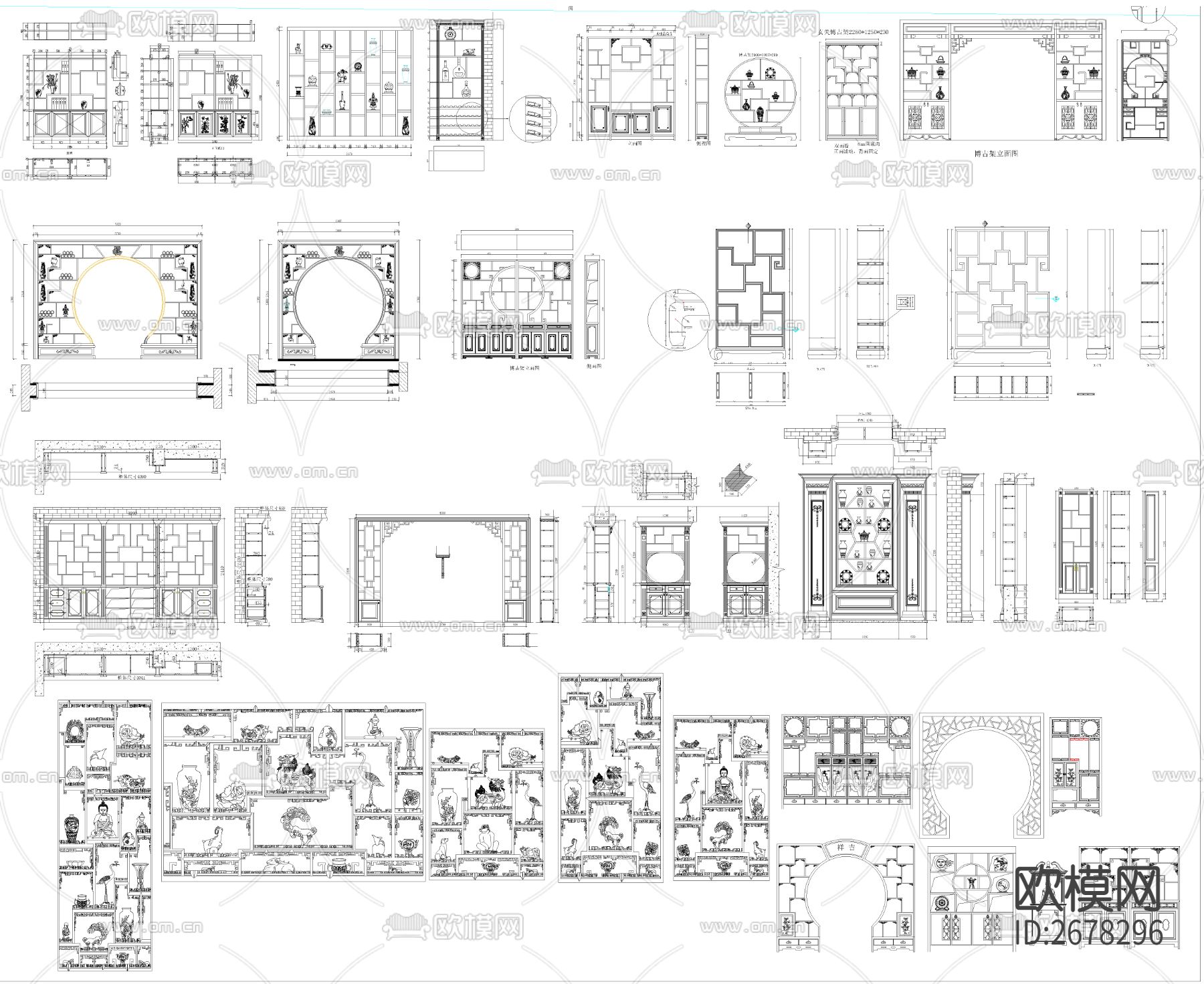 新中式博古架CAD图库下载（渲染图2）